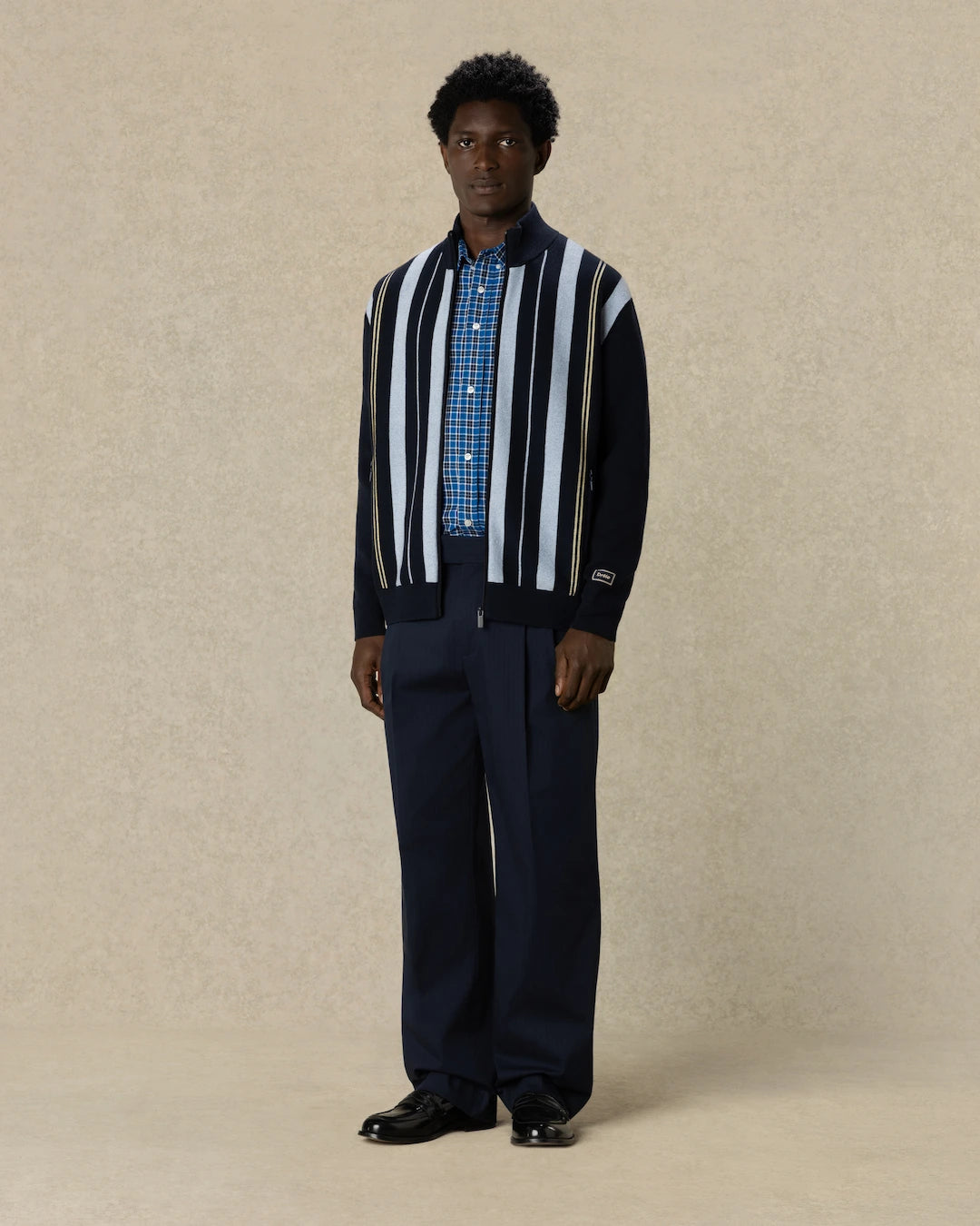Drôle De Monsieur Striped Zipped Knit Jacket Strickjacke Navy Wolle