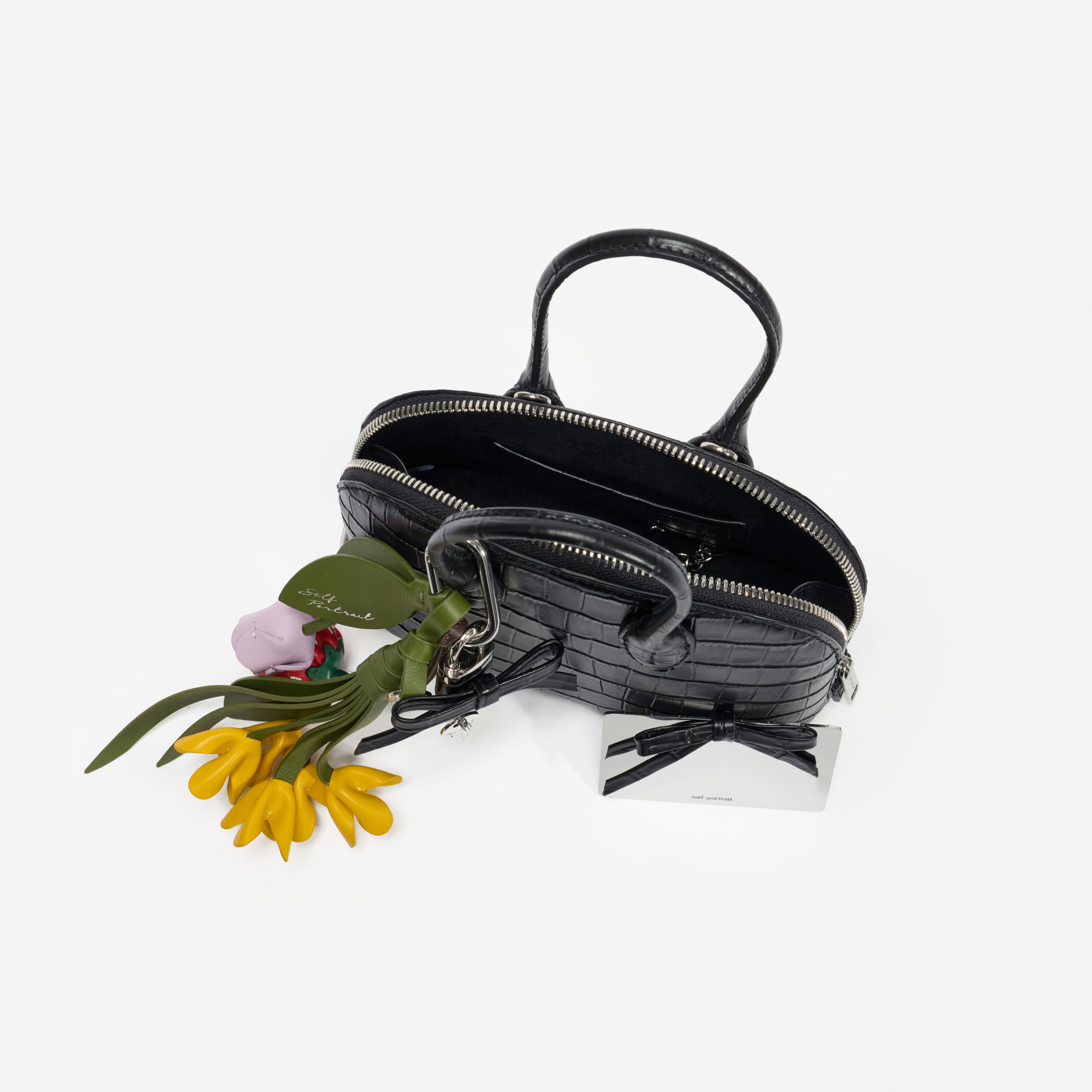 Self Portrait Mini Tasche Schwarz Leder geprägt