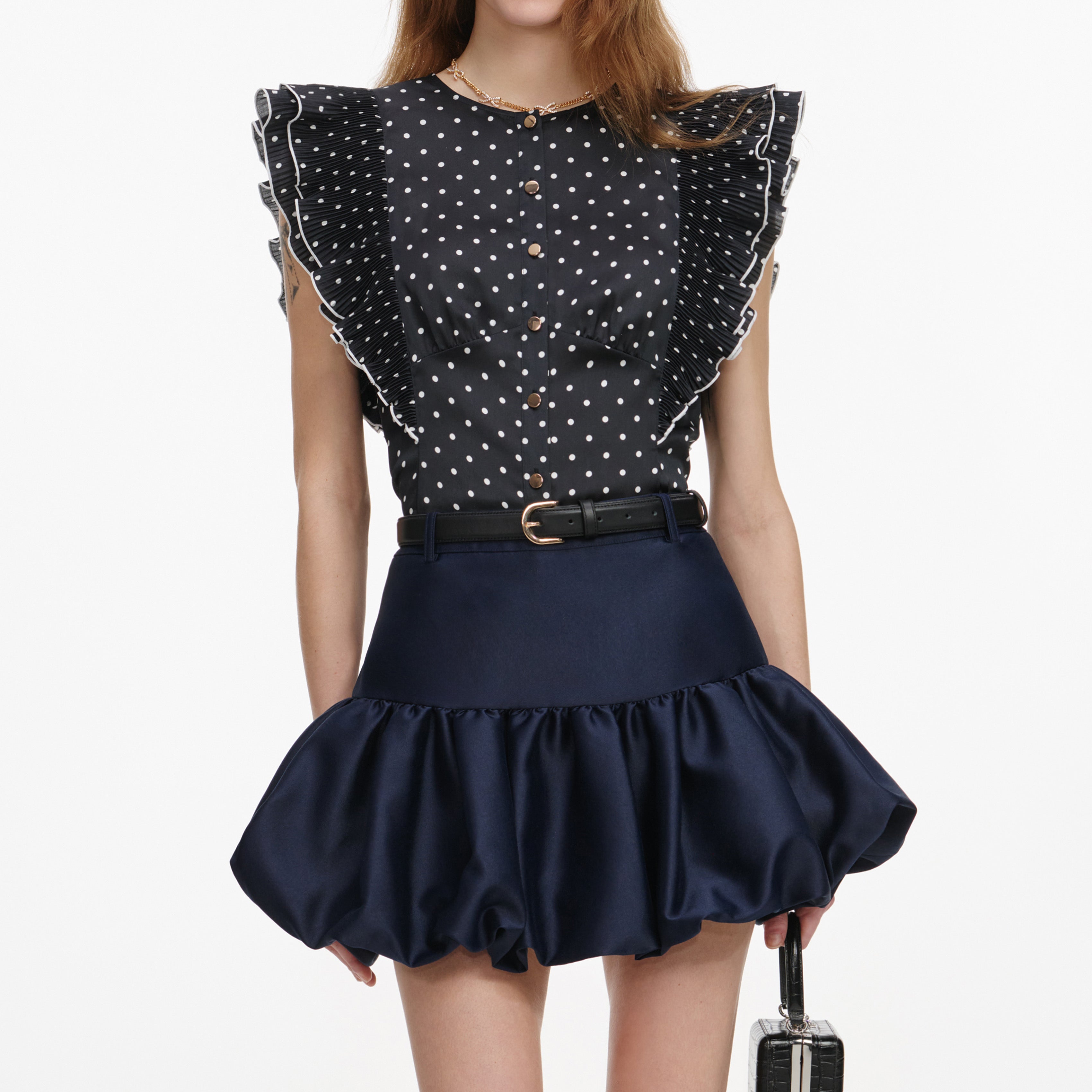 Self Portrait Bottoms Navy Taffeta Rock Blau Bubble