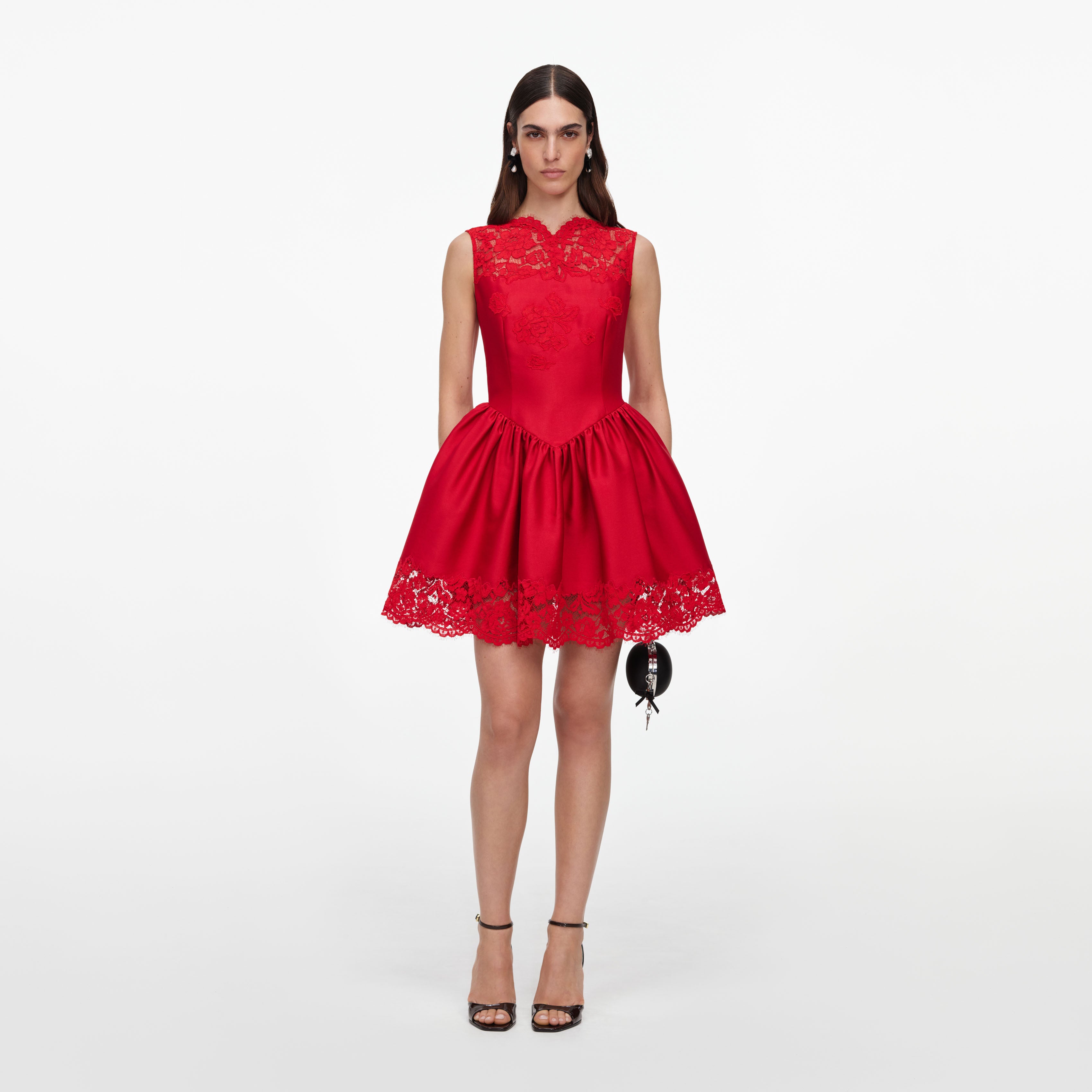 Self Portrait Red Taffeta Lace Mini Kleid UK 8