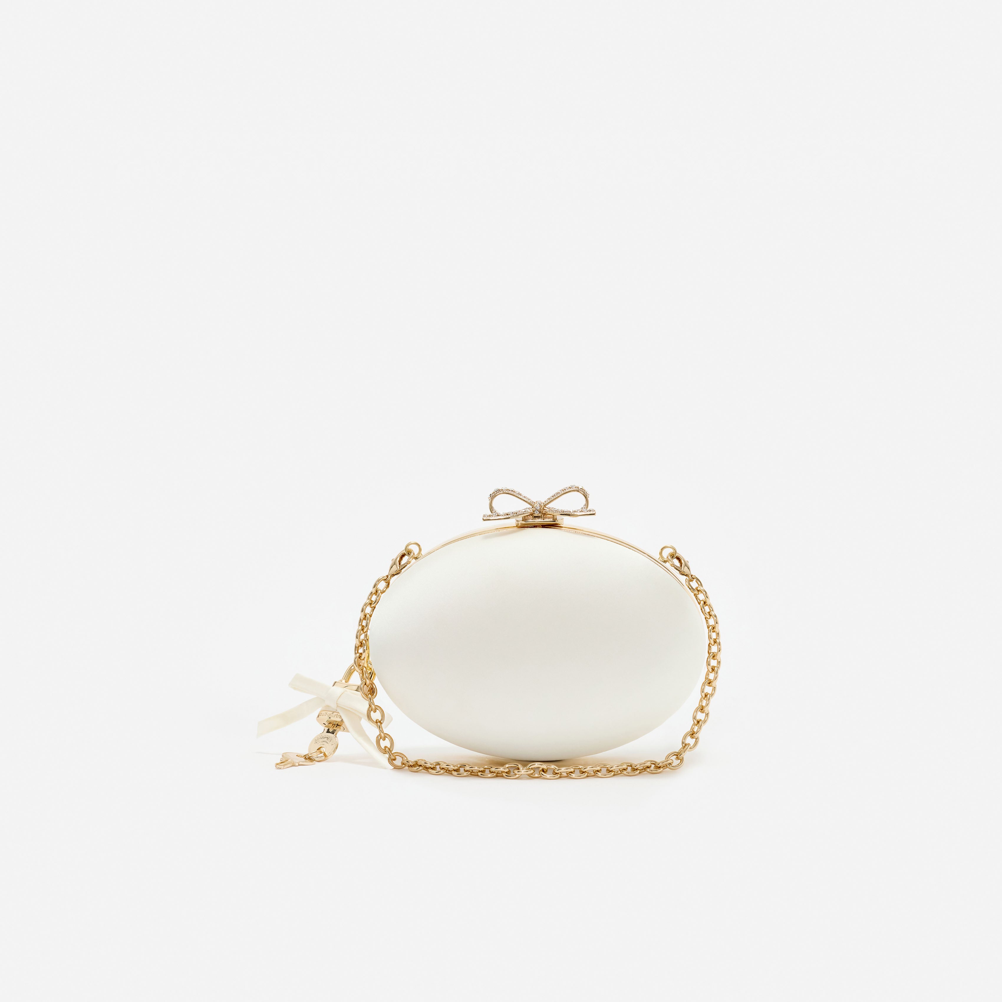 Self-Portrait Cream Satin Oval Clutch Tasche Creme