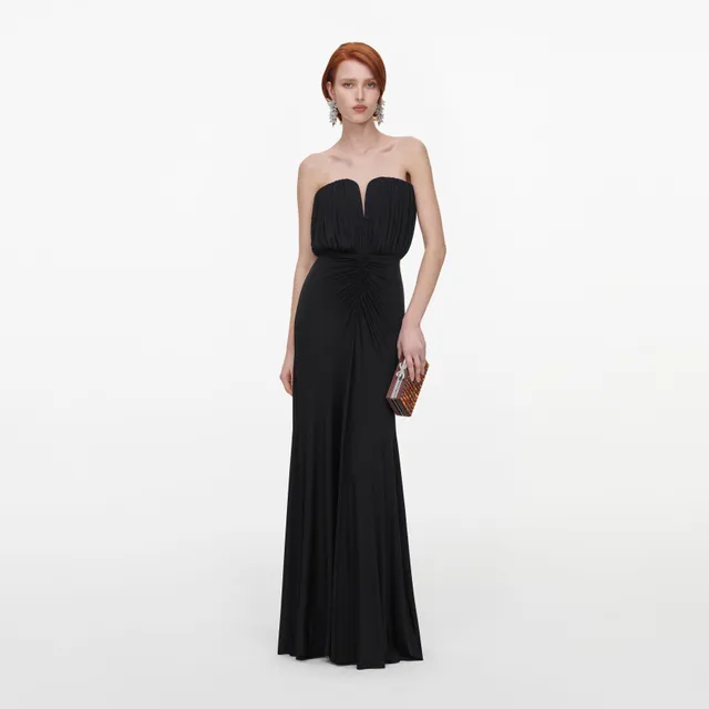 Self Portrait Black Jersey Bandeau Maxi Kleid Schwarz