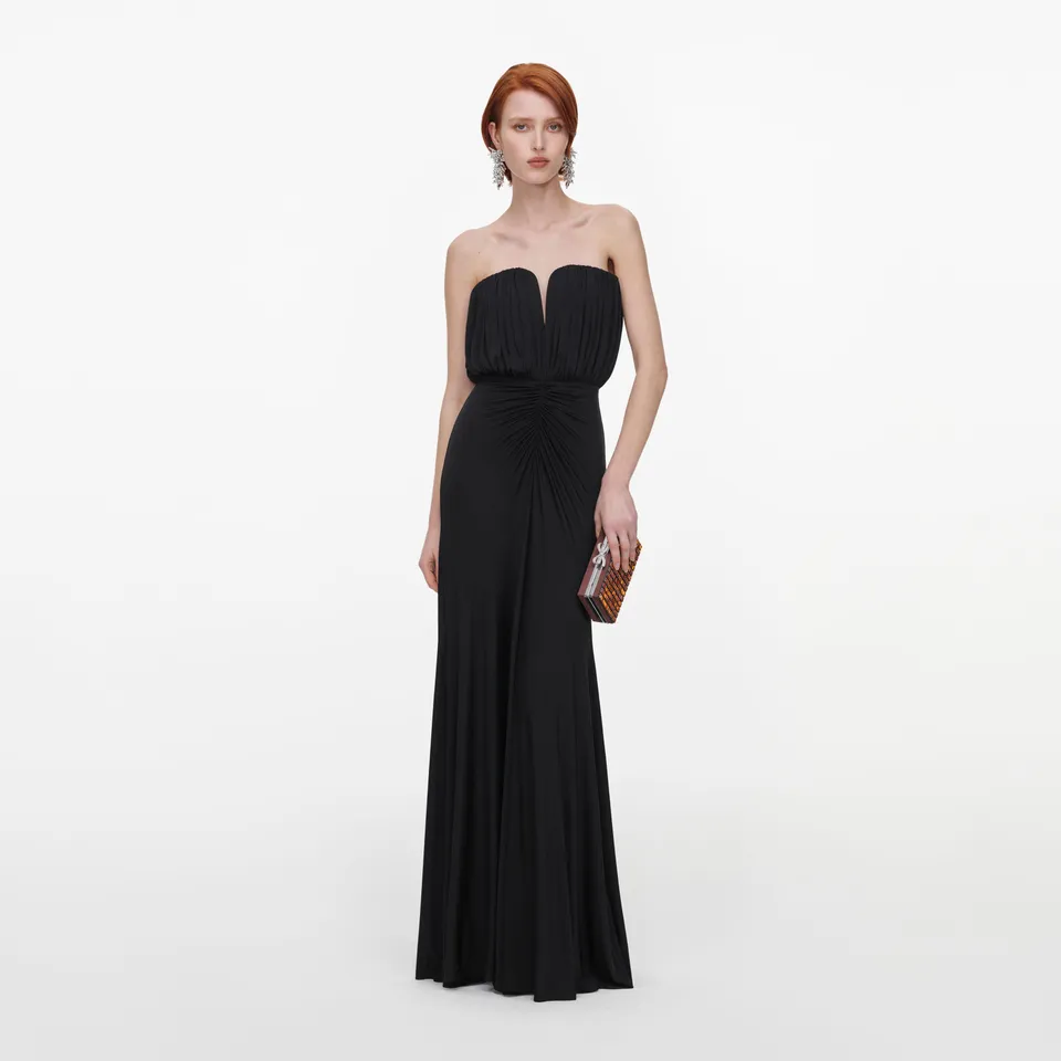 Self Portrait Black Jersey Bandeau Maxi Kleid Schwarz