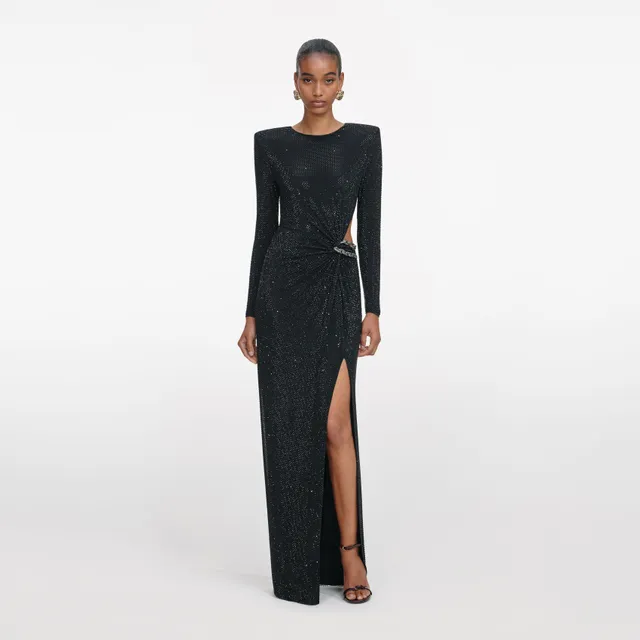 Self Portrait Black Rhinestone Maxikleid Schwarz UK8
