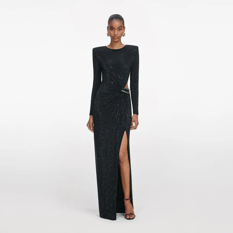 Self Portrait Black Rhinestone Maxikleid Schwarz UK8