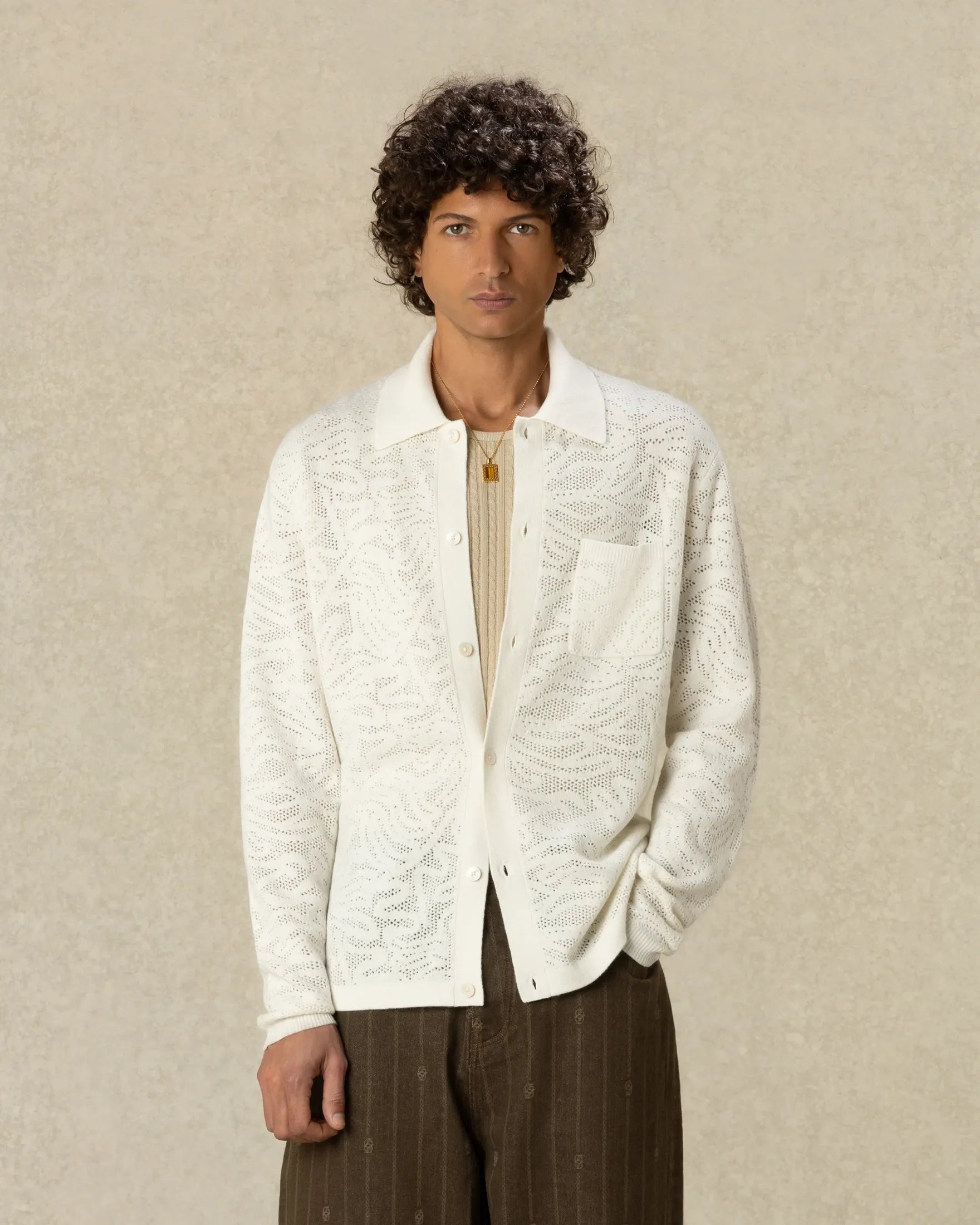 Drôle De Monsieur Lace Strickpolo offwhite Wolle