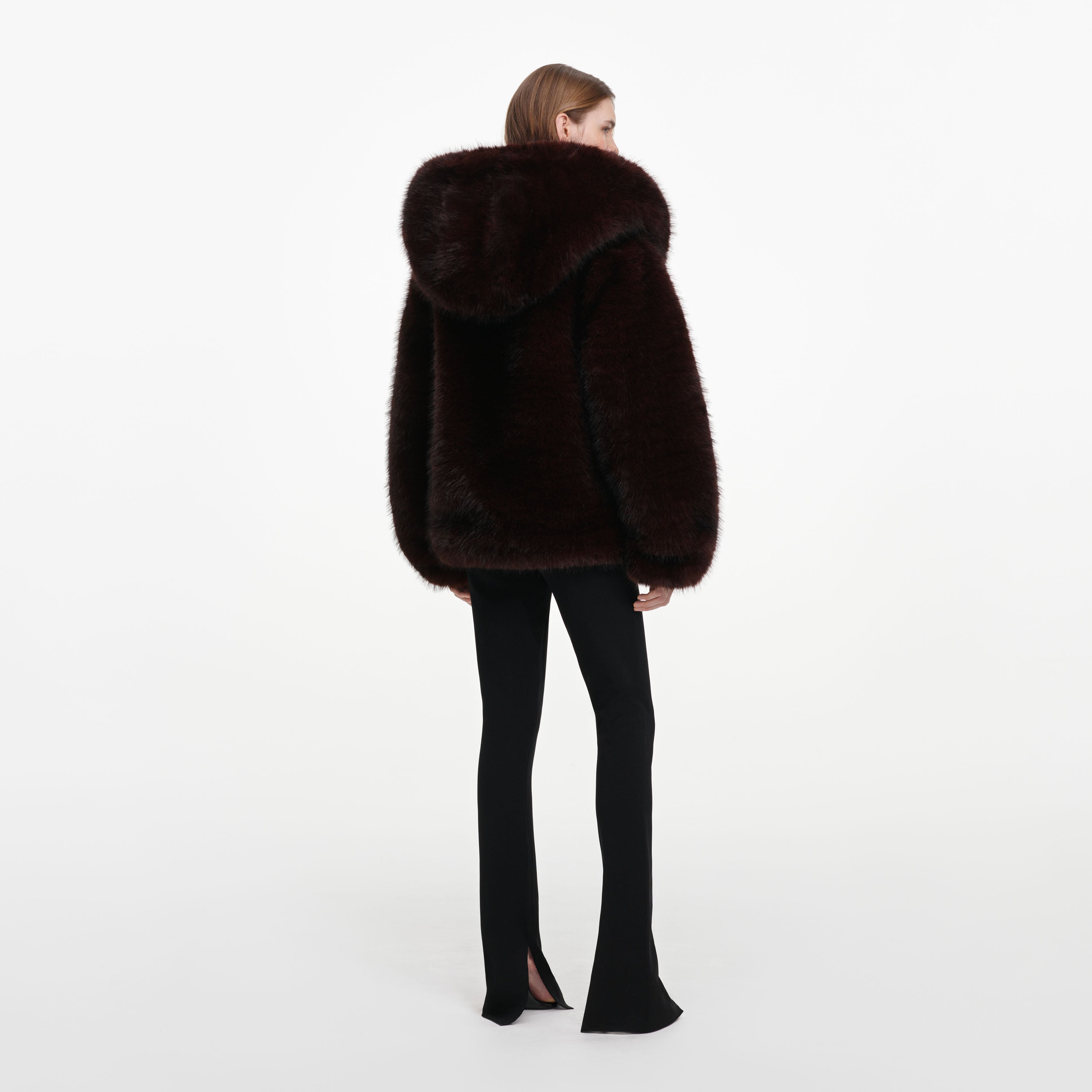 Self Portrait Brown Faux Fur Kapuzen Jacke M Kunstfell