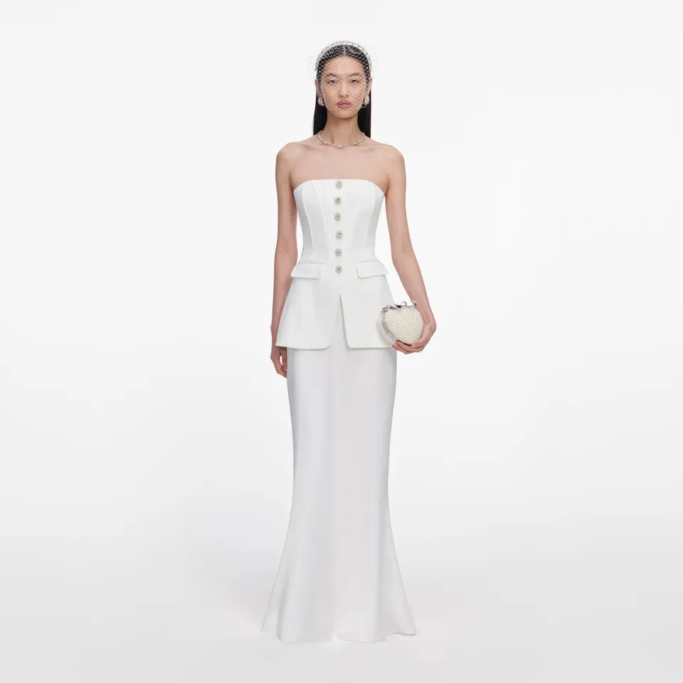 Self Portrait White Bandeau Maxikleid Weiß mit Korsett