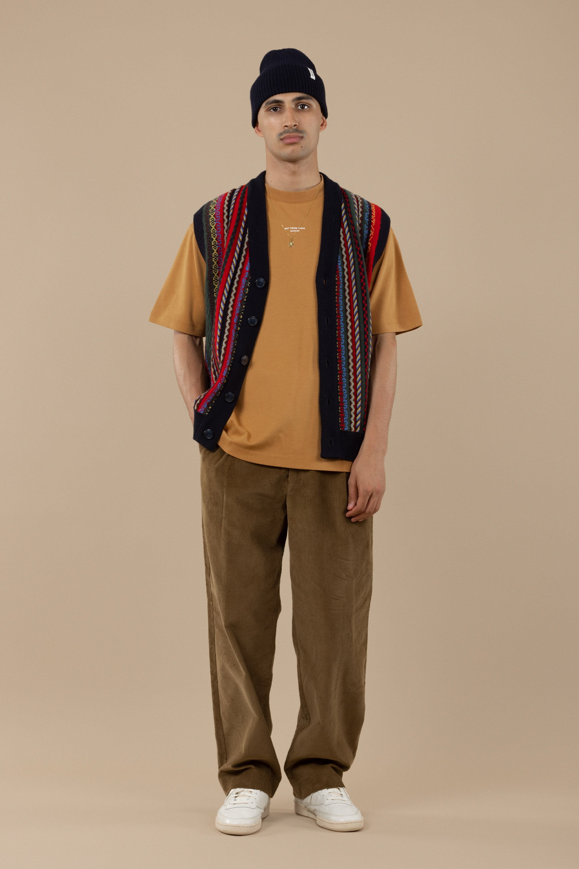 Drôle De Monsieur Sans Manche 90 Pullunder Navy Muster Wolle