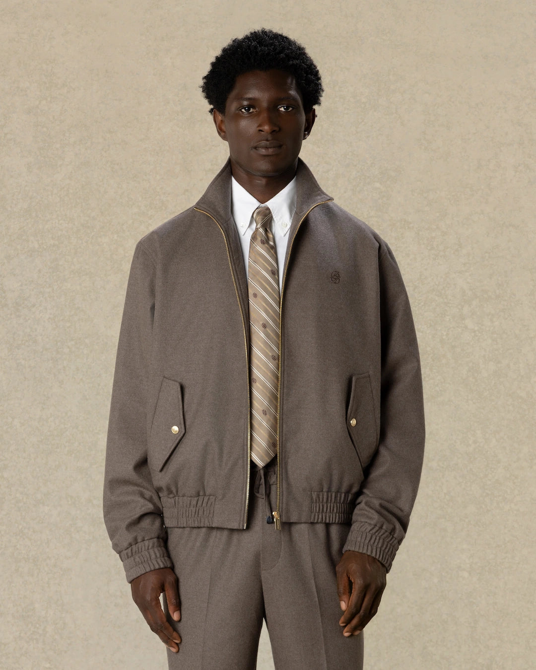 Drôle De Monsieur Flannel Track-Jacke Hellbraun Wolle