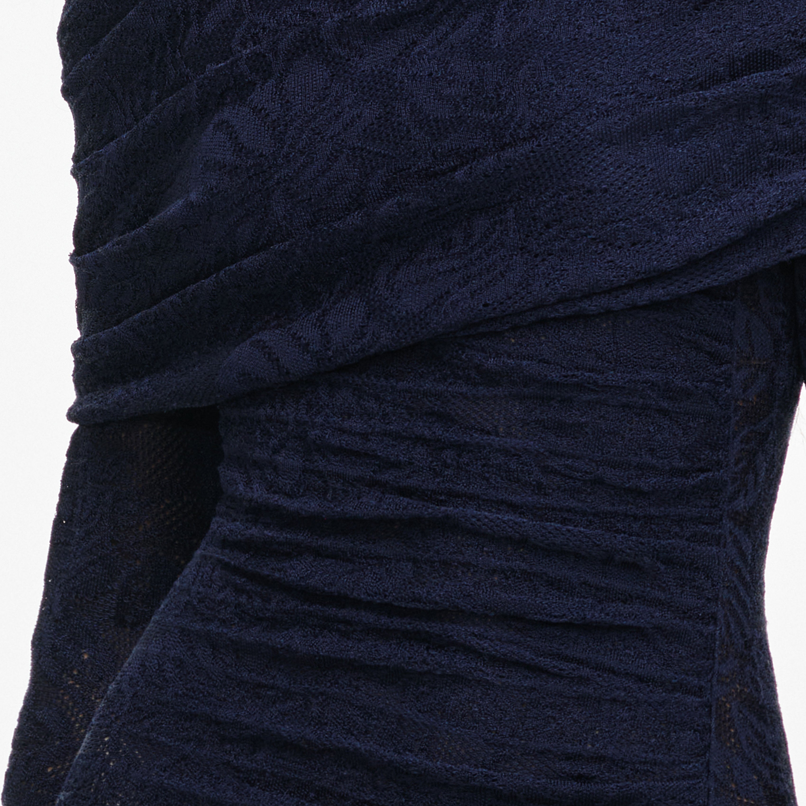 Self Portrait Jacquard Knit Midi Kleid Navy Off-Shoulder