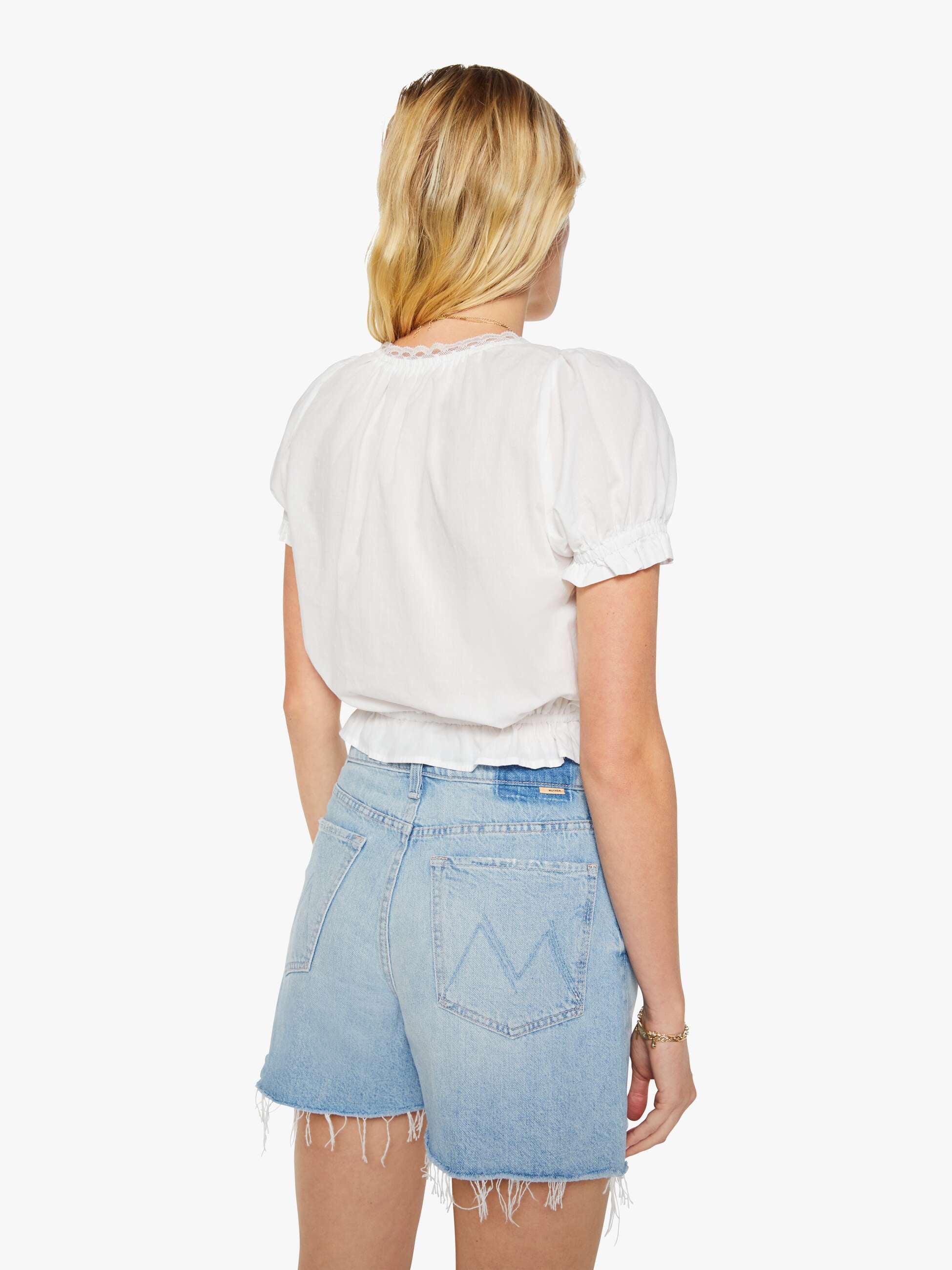 Mother The Love Letter Puff Bluse Weiß Cropped Baumwolle