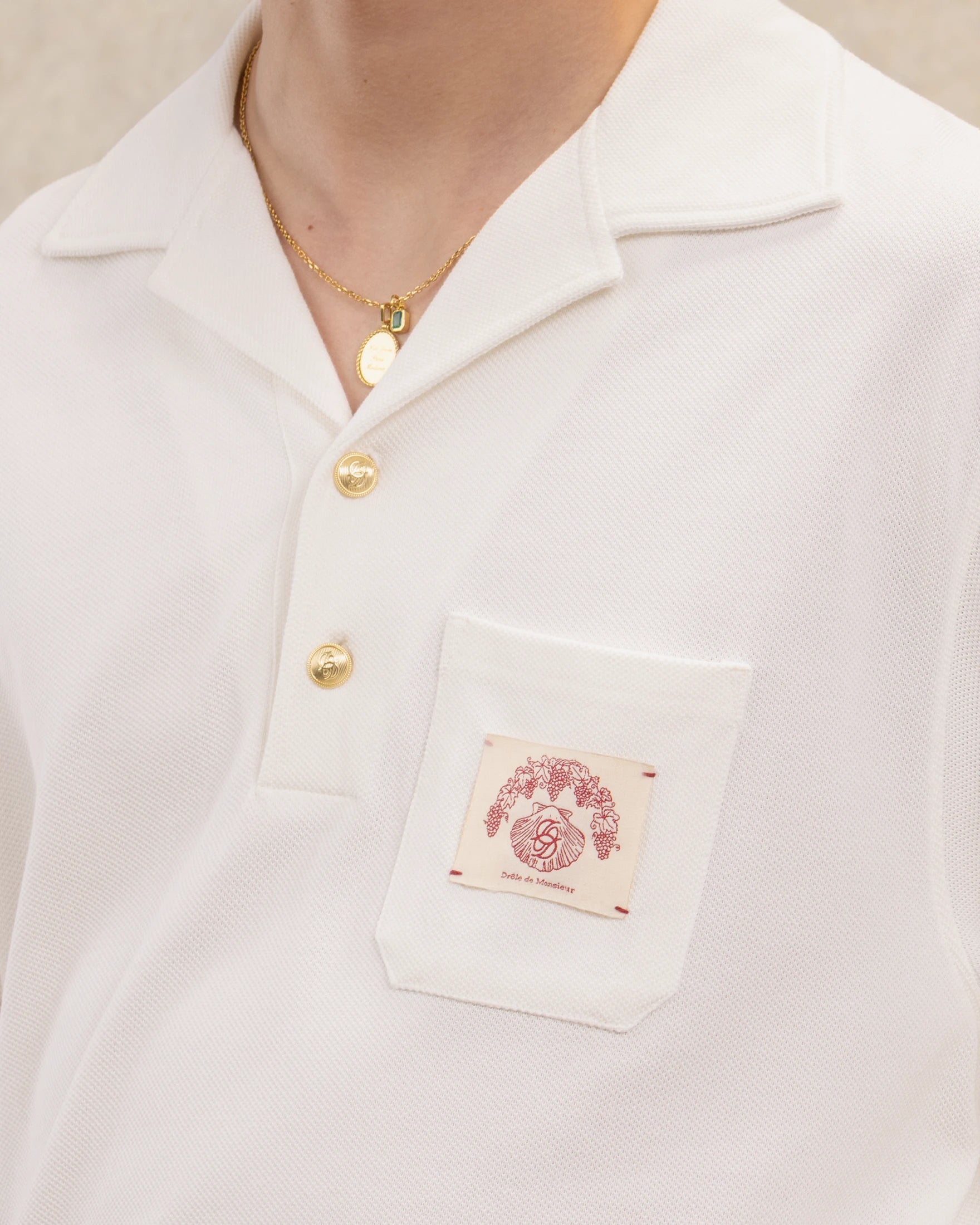 Drôle De Monsieur Polo D Miroir Shell Poloshirt Off-White Langarm Baumwolle