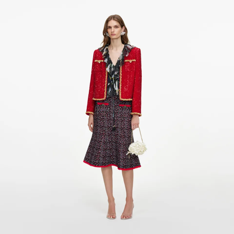 Self Portrait Outerwear Red Sequin Jacket Jacke Rot Pailletten