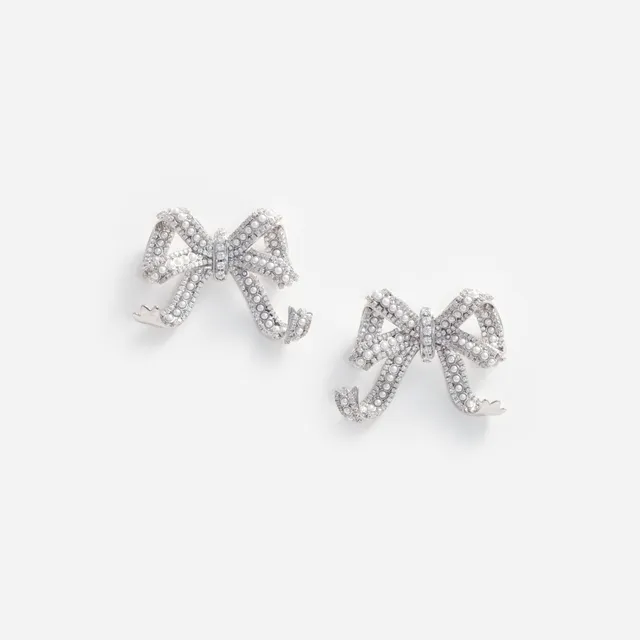 Self Portrait Pearl Crystal Bow Ohrringe Silber Schleife