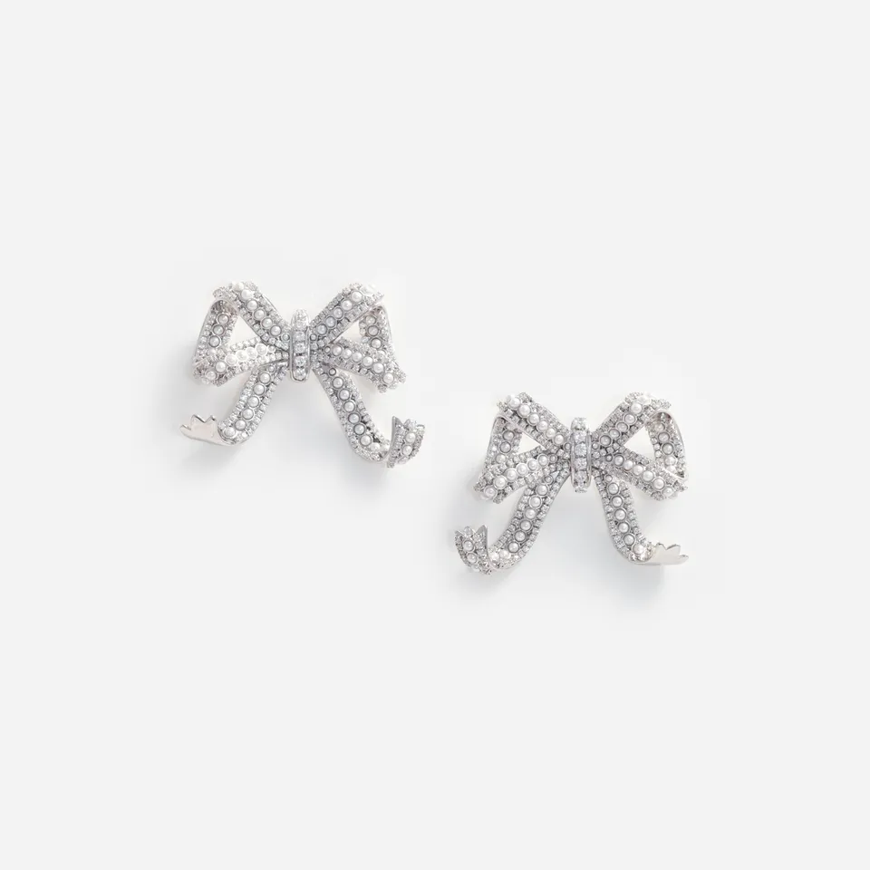 Self Portrait Pearl Crystal Bow Ohrringe Silber Schleife