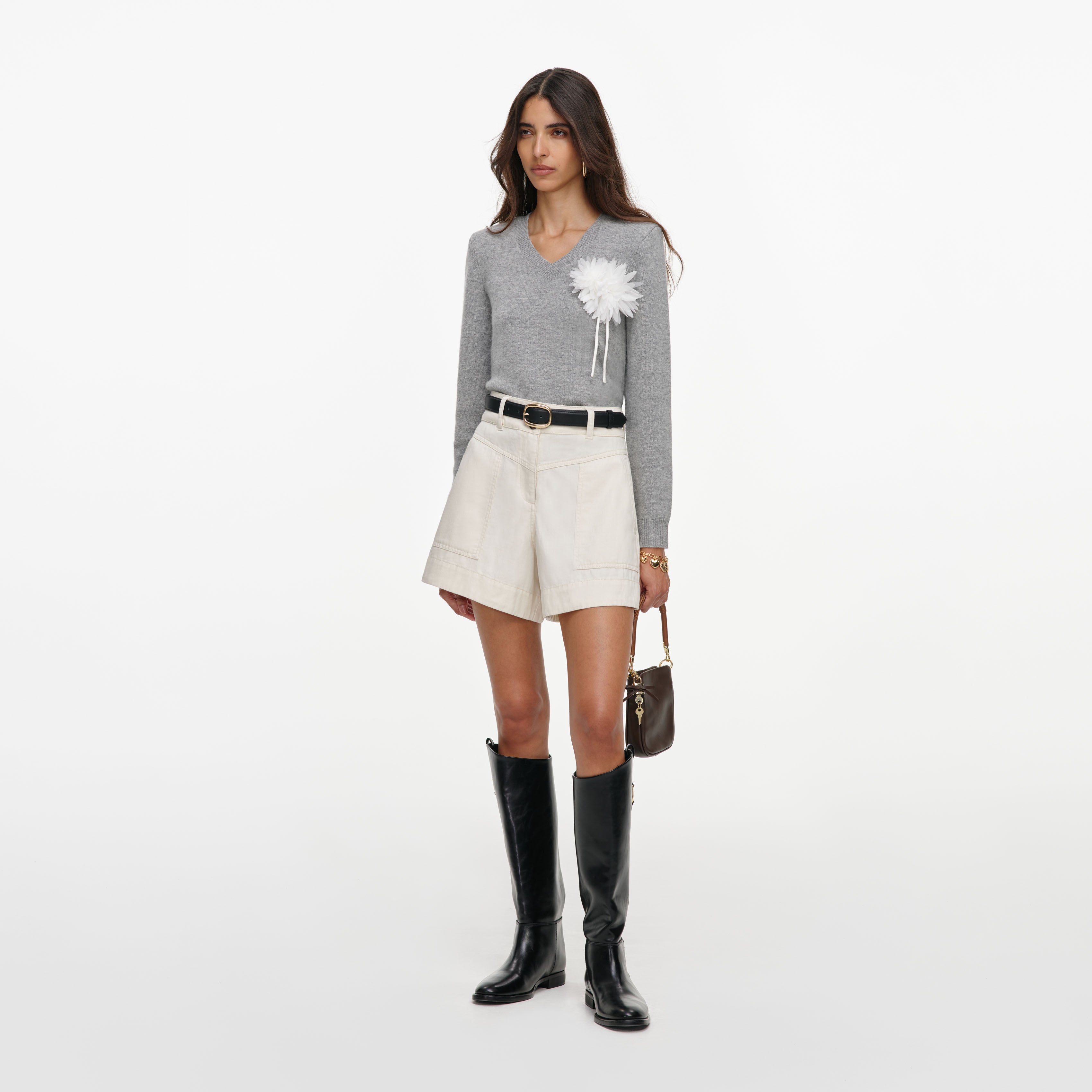 Self Portrait Cream Denim Shorts Creme Denim