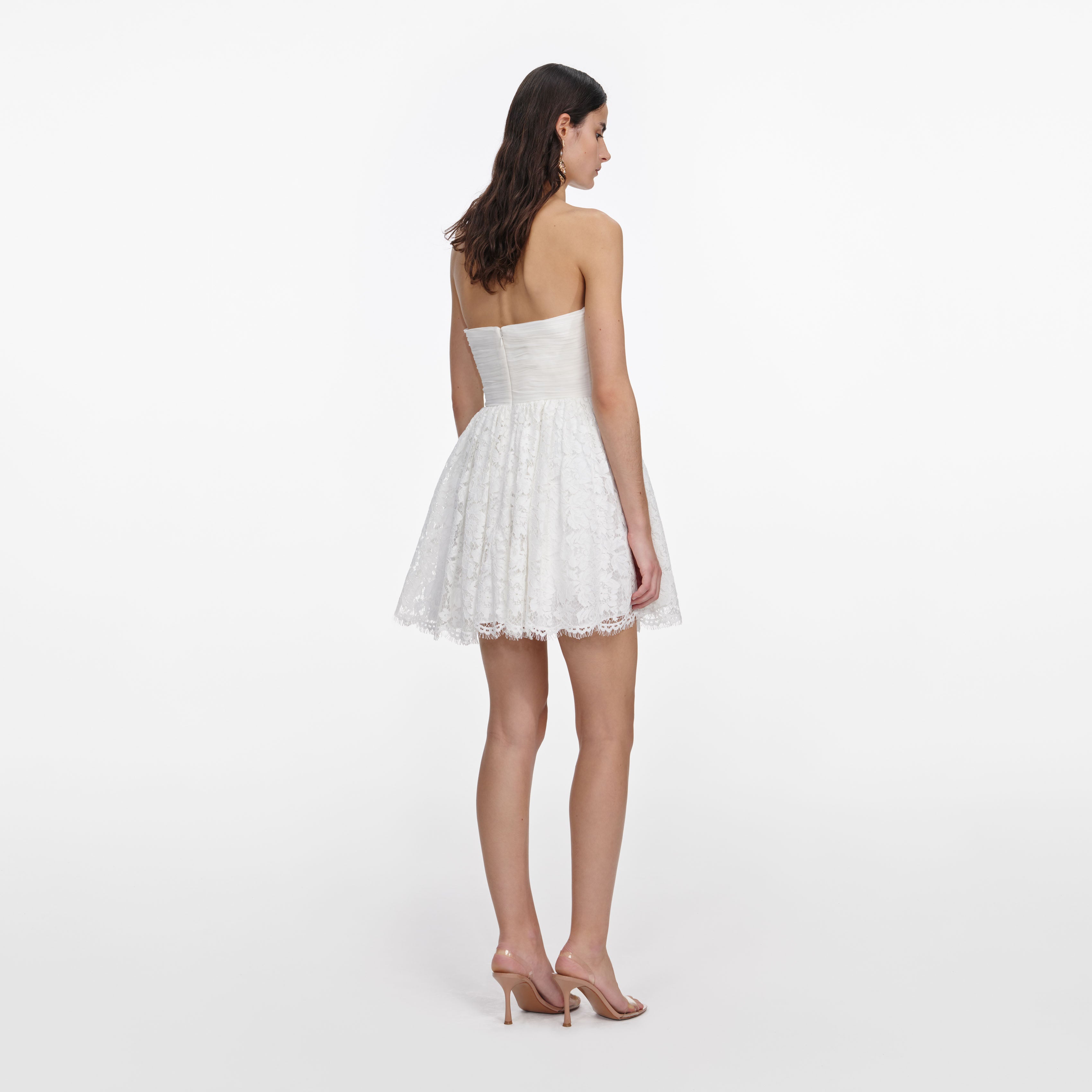 Self Portrait Lace Bow Mini Kleid Weiß Spitze Gr. UK 6
