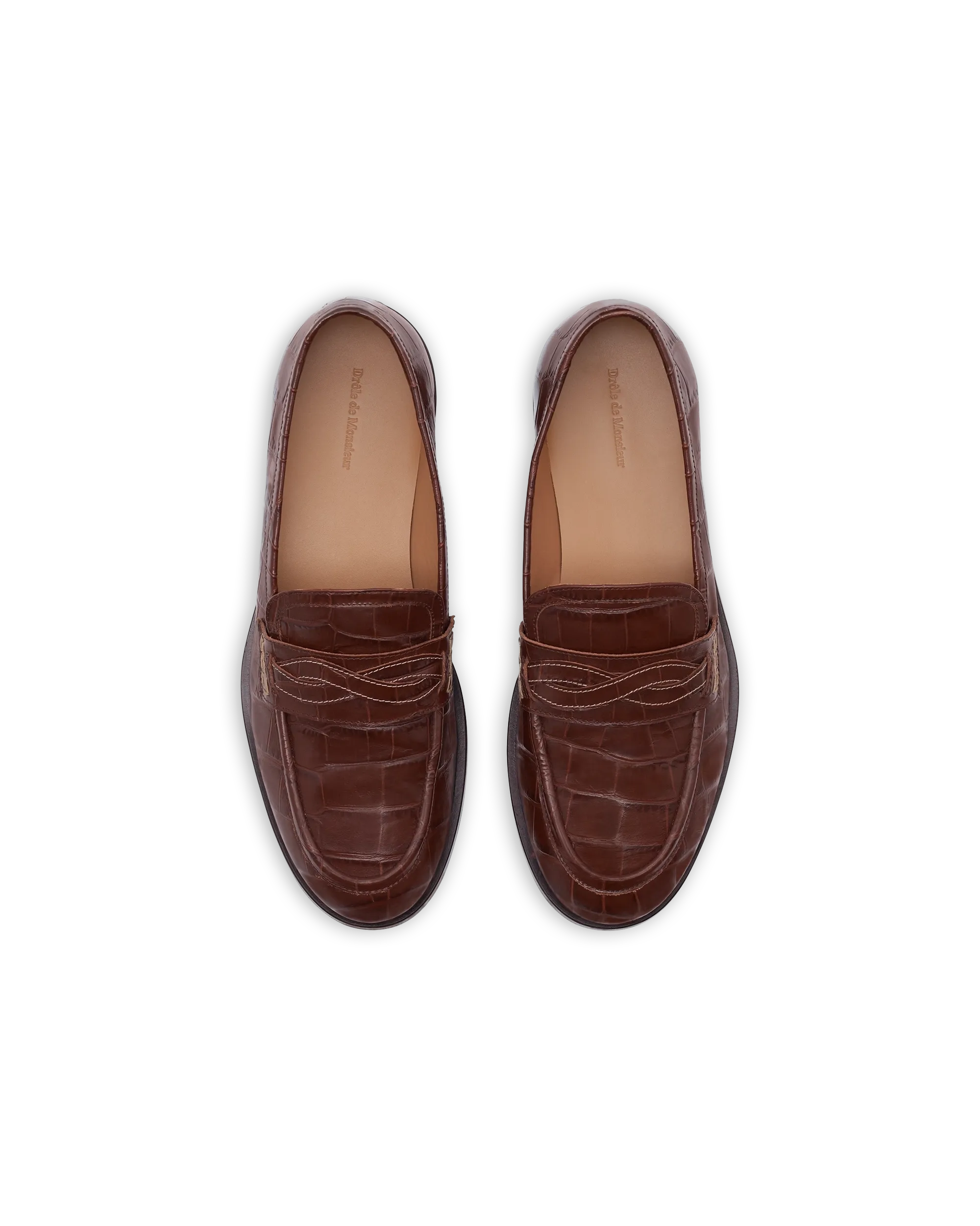 Drôle De Monsieur Mocassin Tresse Croco Loafer Dunkelbraun Leder