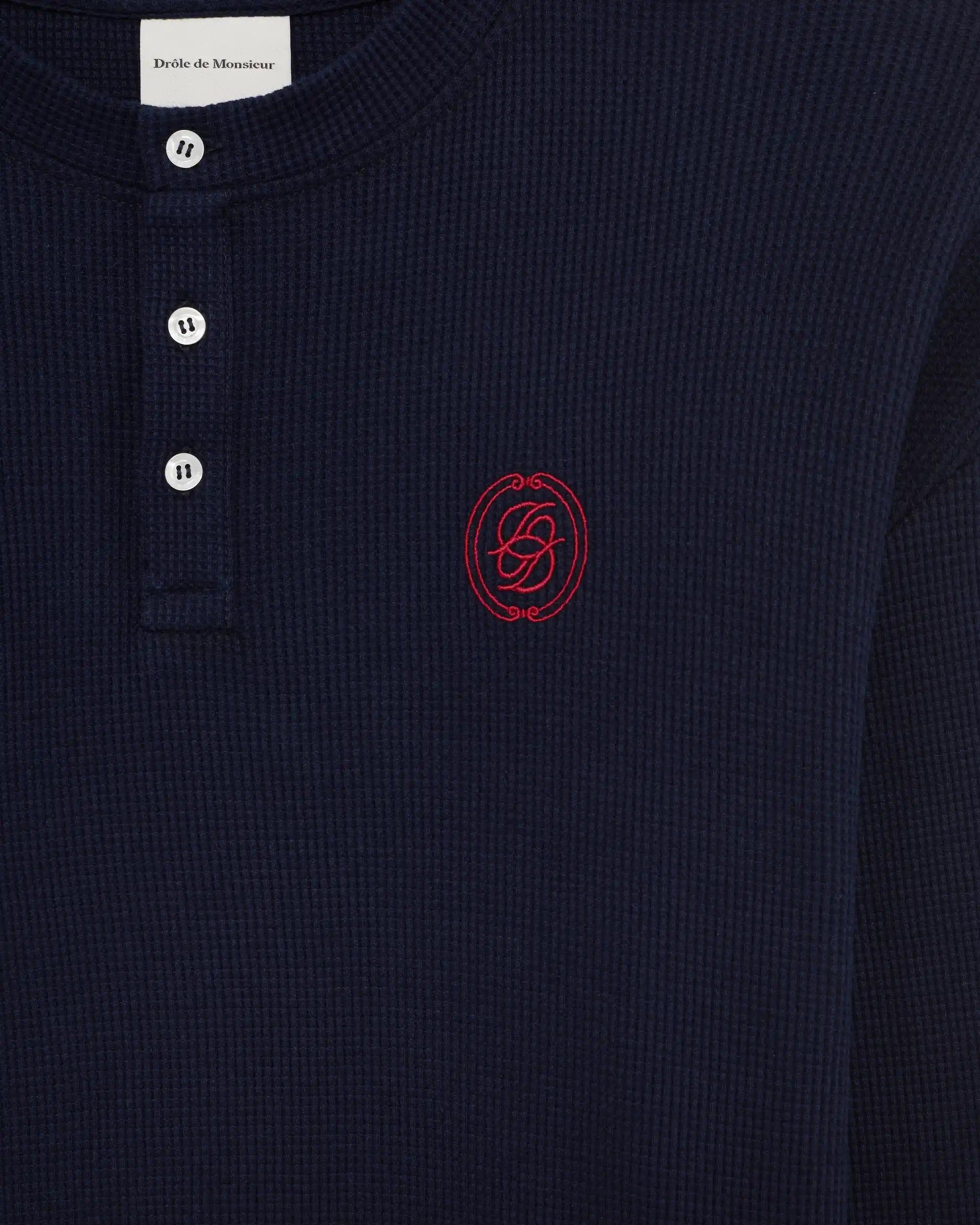 Drôle De Monsieur D Mirror Waffle Langarmshirt Navy Baumwolle