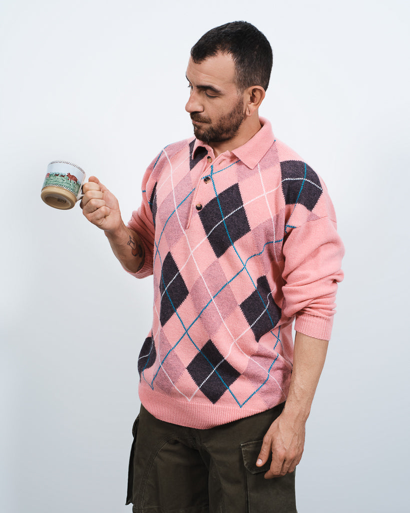 J.W.Anderson x Pringle Argyle Polo Strickpolo Bubblegum Herren