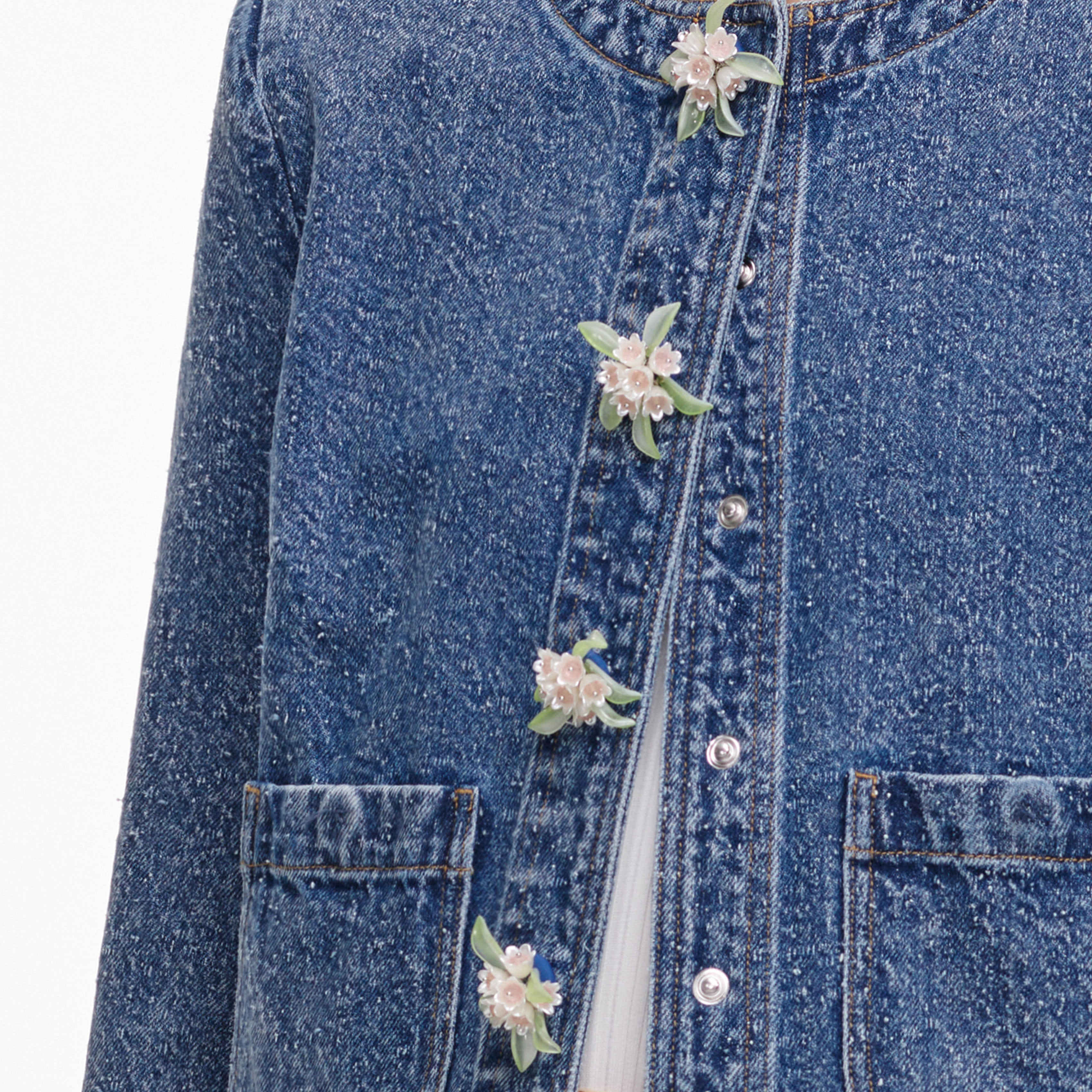 Self Portrait Textured Denim Jacket Jeansjacke blau