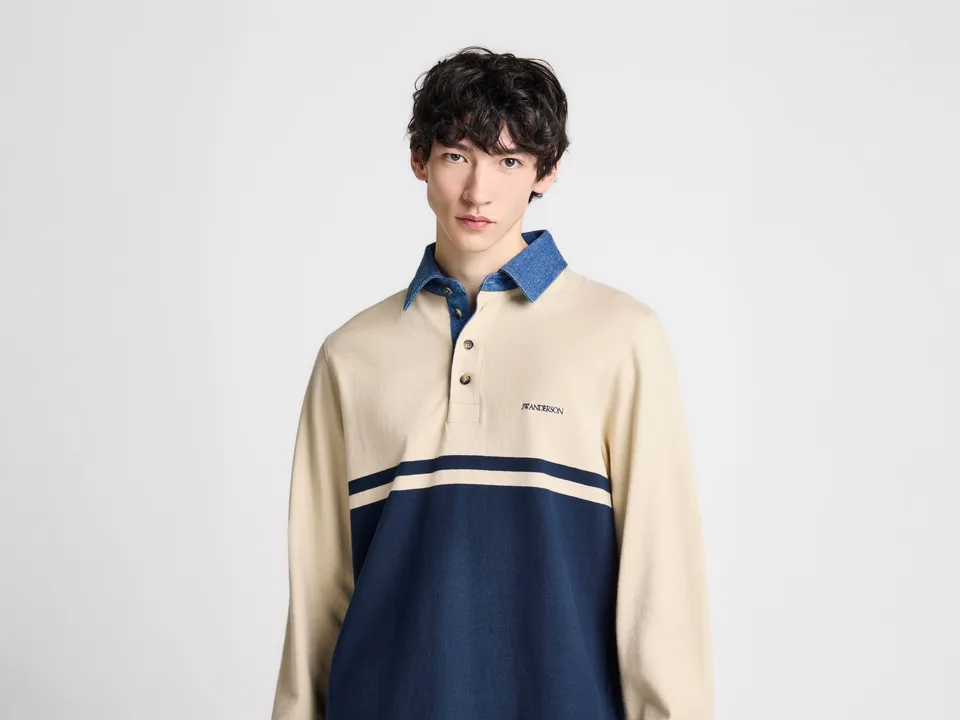 J.W.Anderson Rugby Polo Contrast Collar Herren Weiß Navy