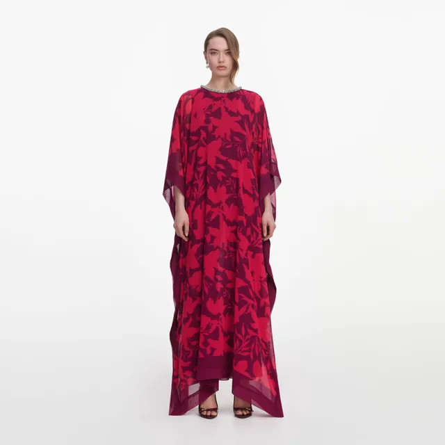 Self Portrait Swim Pink Floral Kaftan Kleid Rosa S