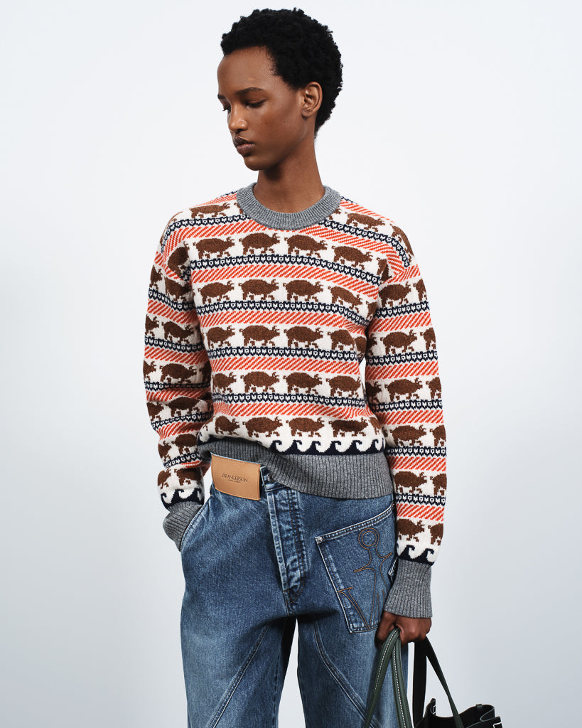J.W.Anderson Fairisle Pig Jumper Strickpullover Rot Damen