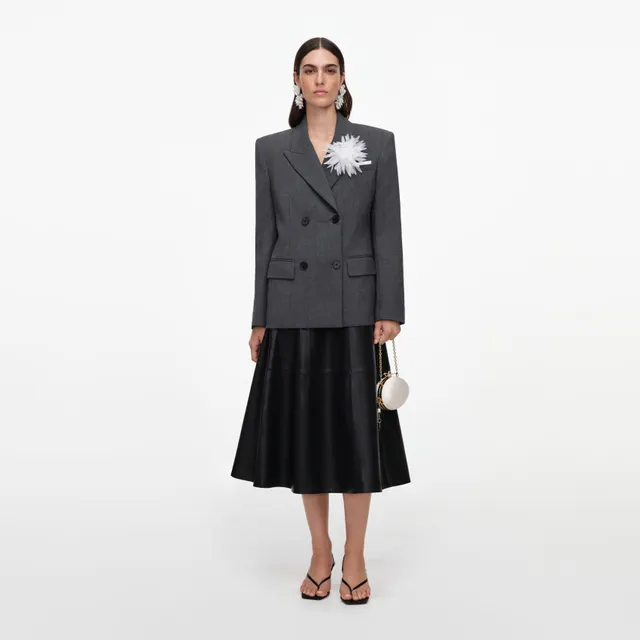 Self Portrait Flower Blazer Grau Wolle UK 8 Doppelreihig