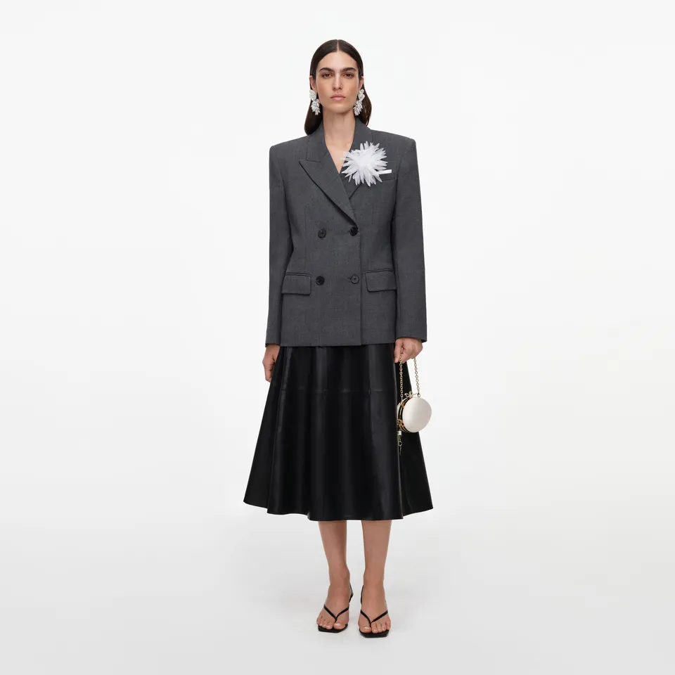 Self Portrait Flower Blazer Grau Wolle UK 8 Doppelreihig