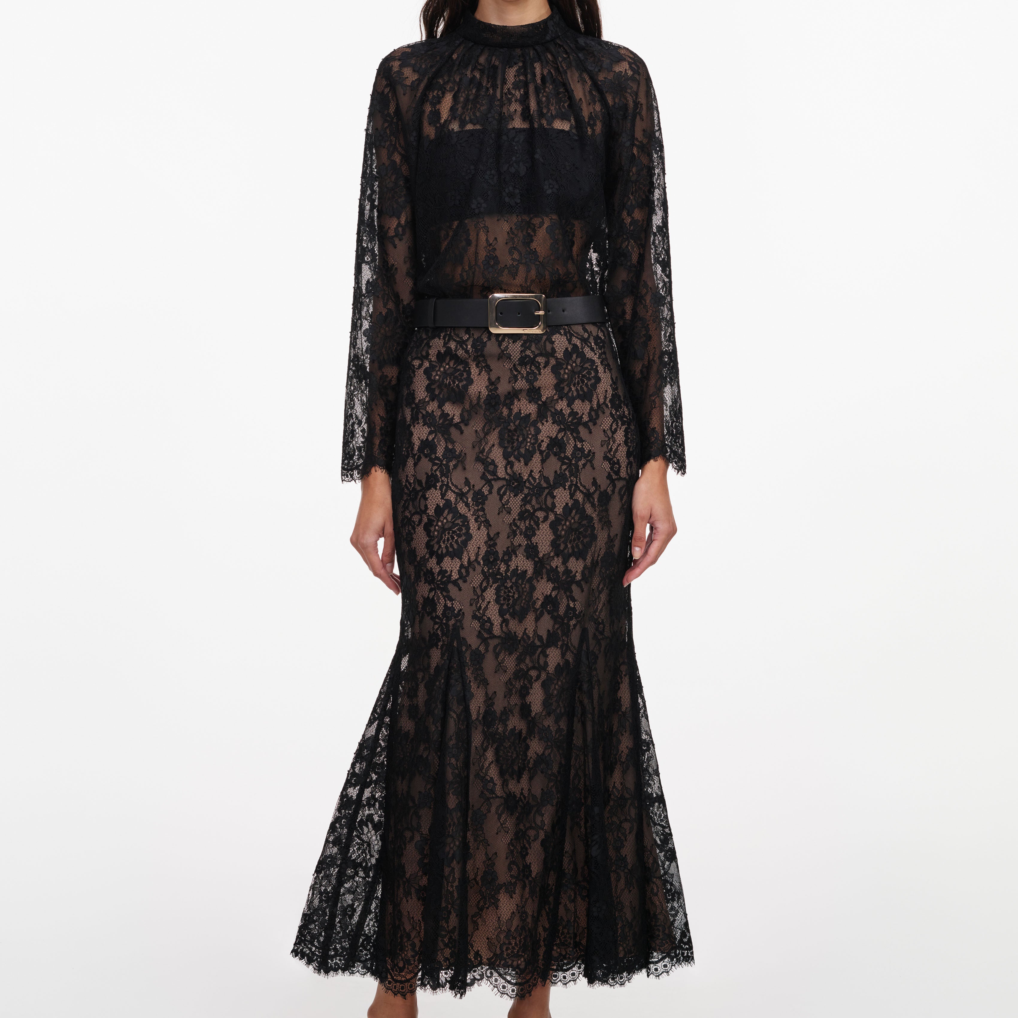 Self Portrait Black Lace Midi Rock Schwarz Spitze UK 6