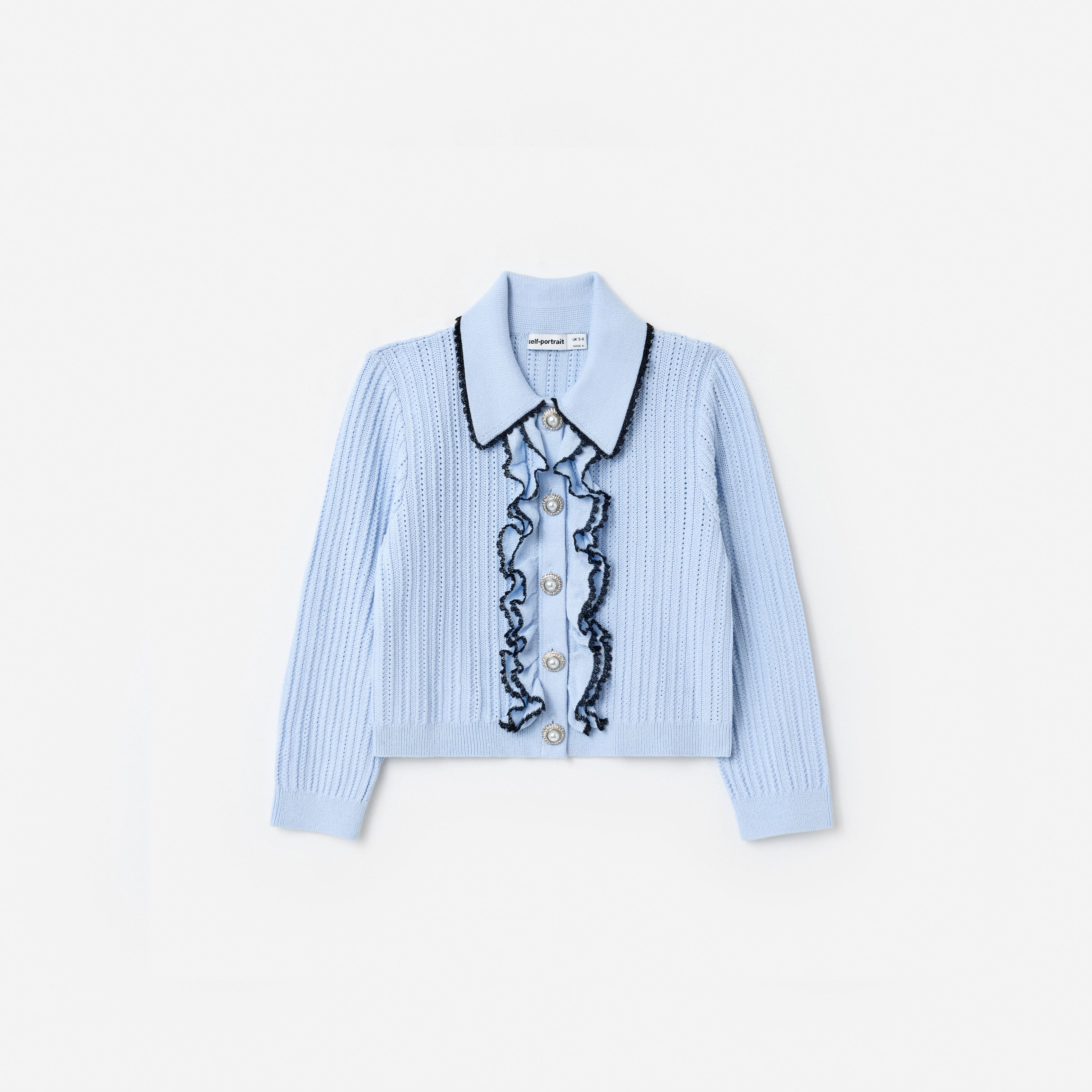 Self Portrait Knitwear Blue Frill Trim Cardigan Blau 5/6 Jahre