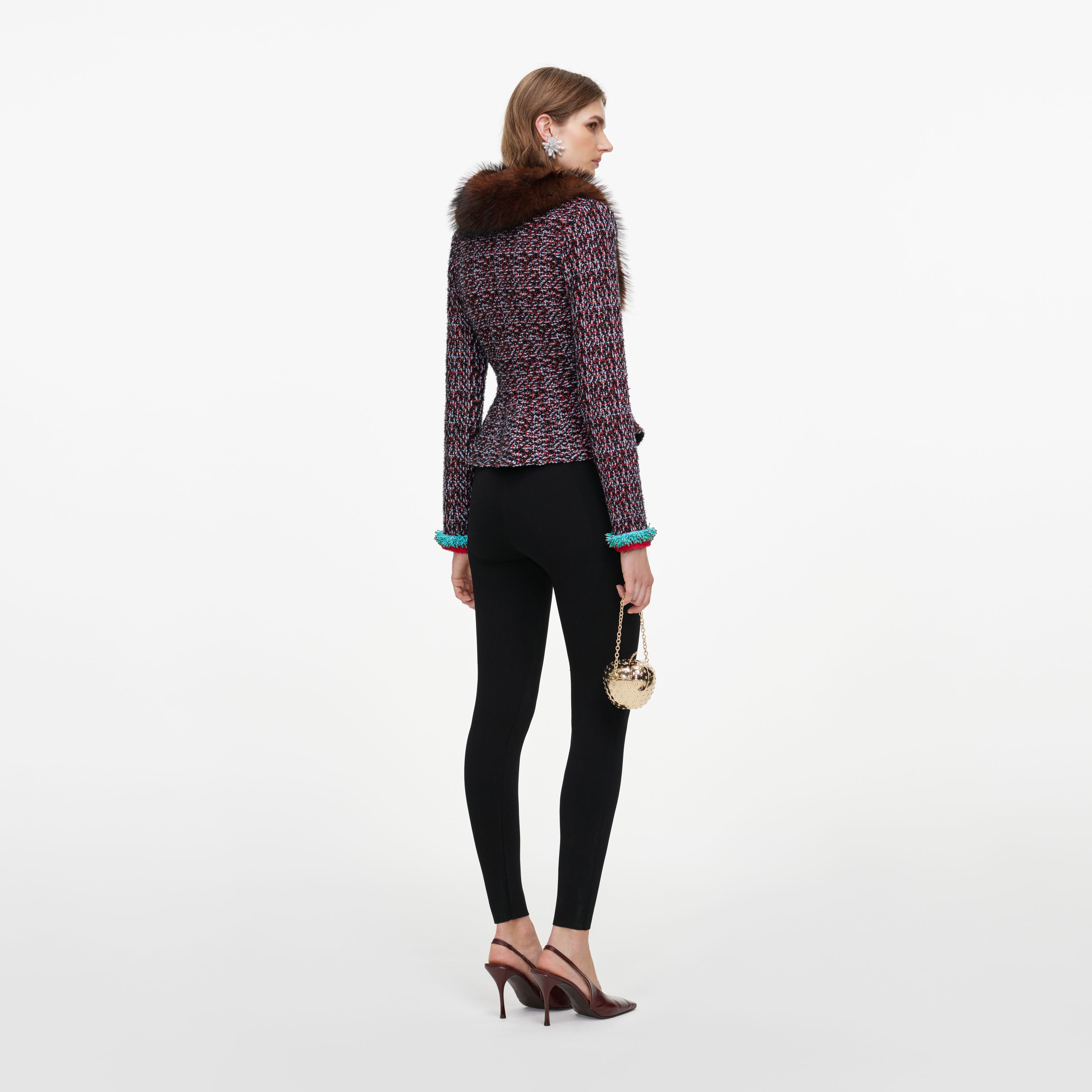 Self Portrait Textured Knit Peplum Cardigan Multi
