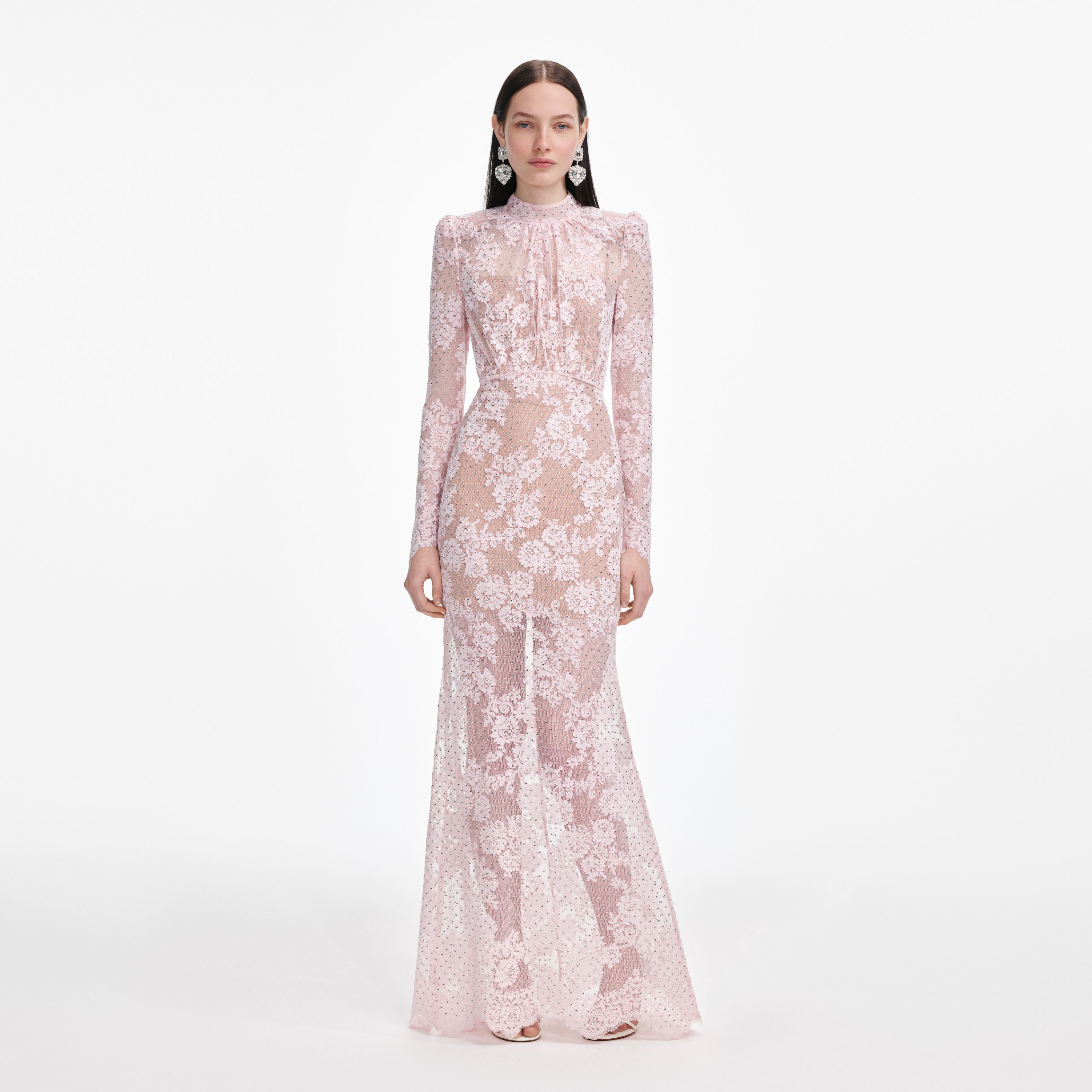 Self Portrait Pale Pink Rhinestone Maxi Kleid Rosa UK 6 Spitze