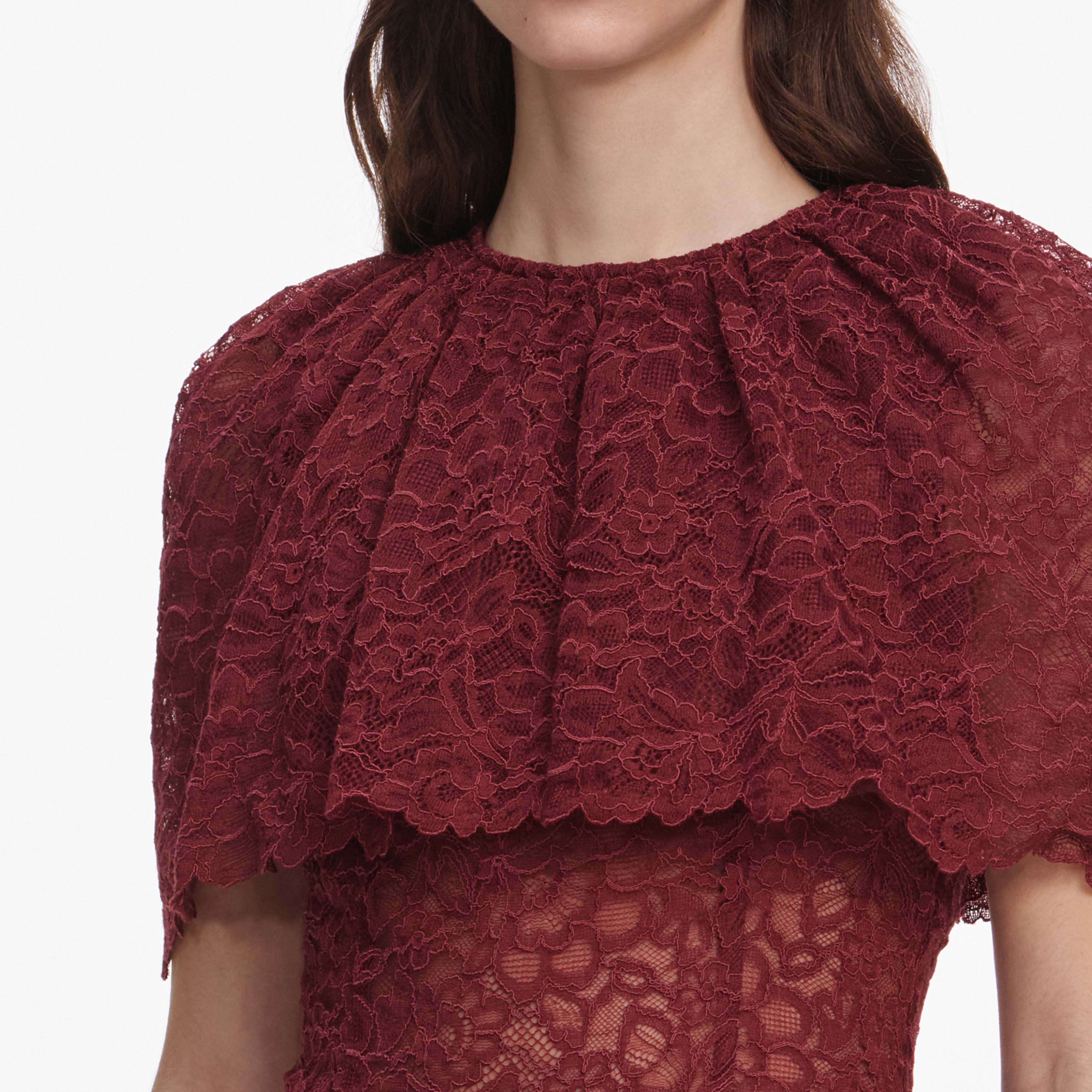 Self Portrait Outerwear Burgundy Cape Top bordeaux Spitze