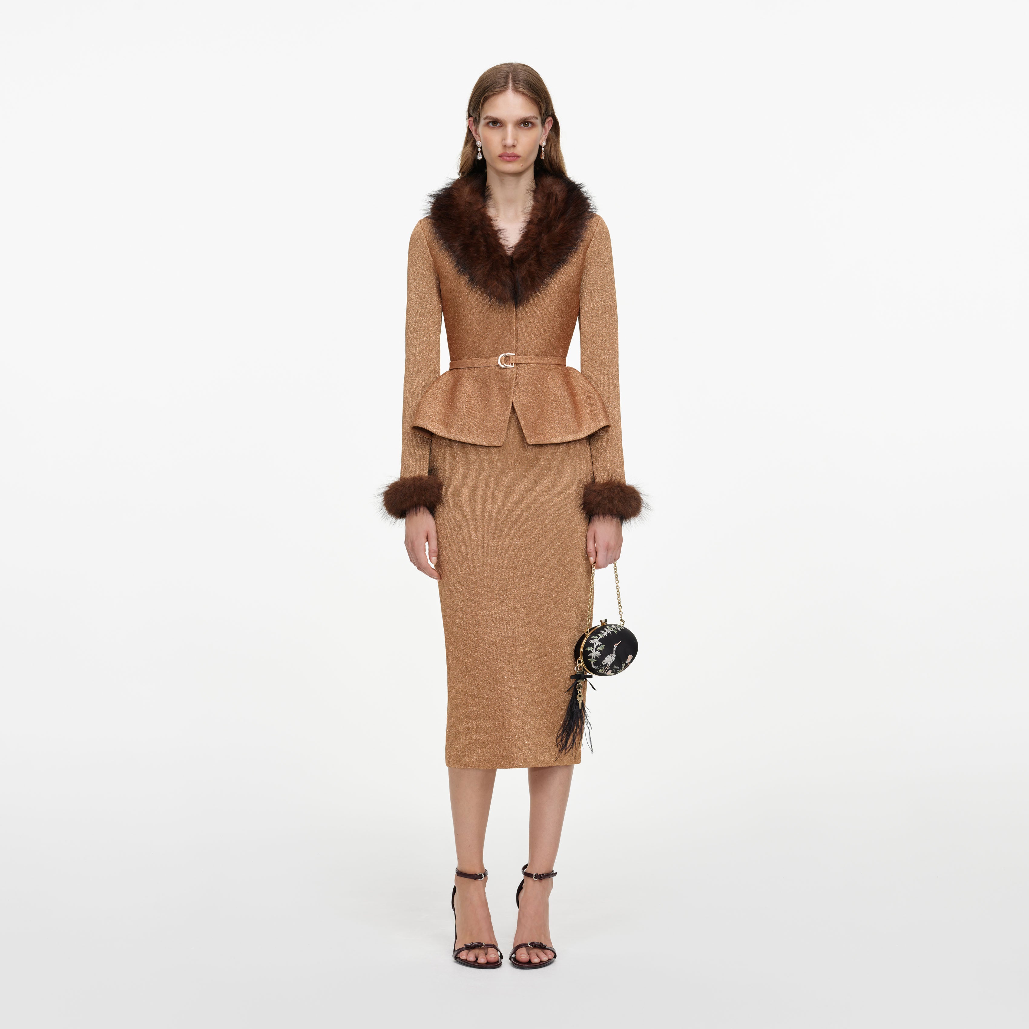 Self-Portrait Dresses Midikleid Gold Strick Fellkragen