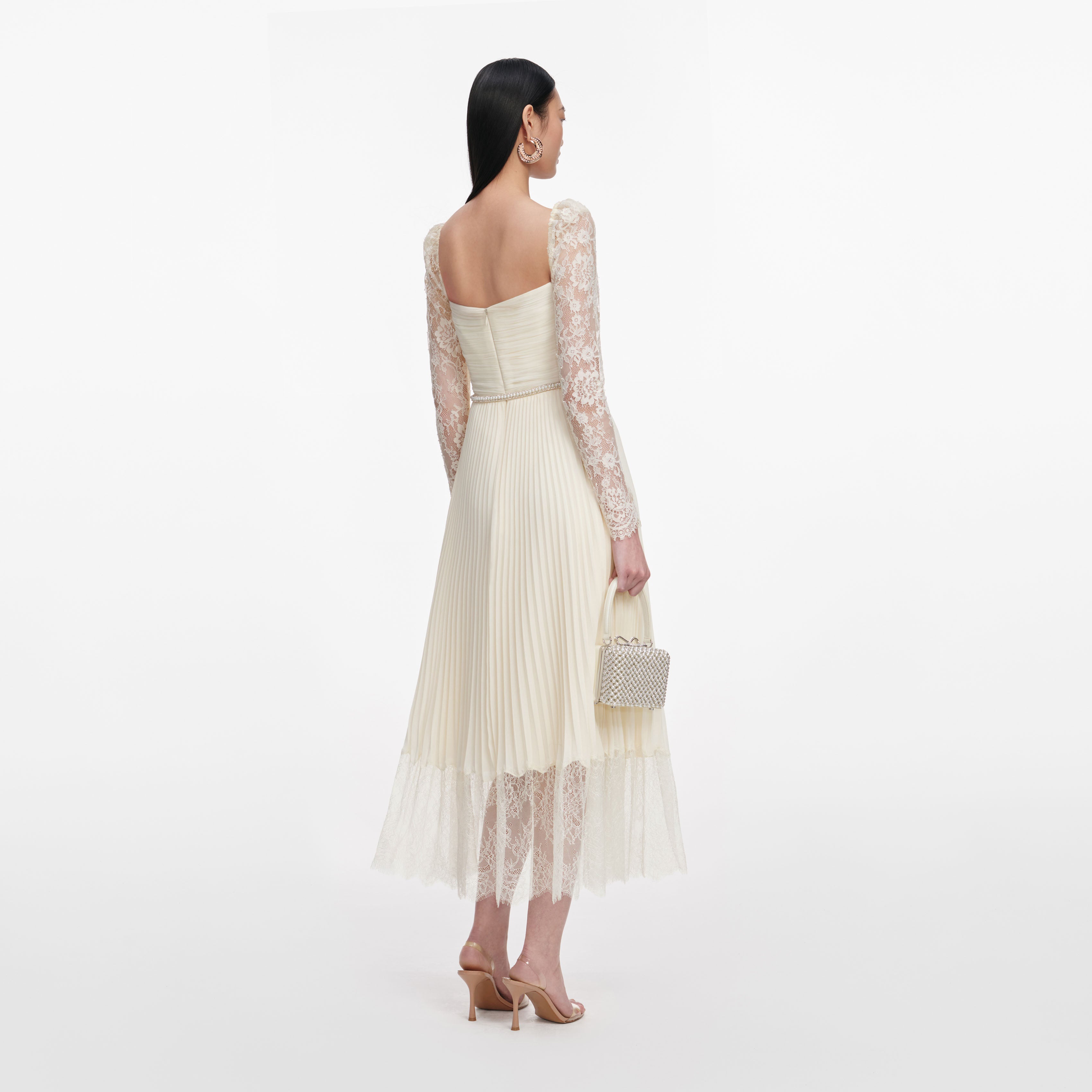 Self Portrait Cream Chiffon Lace Midikleid Creme UK 8 Braut