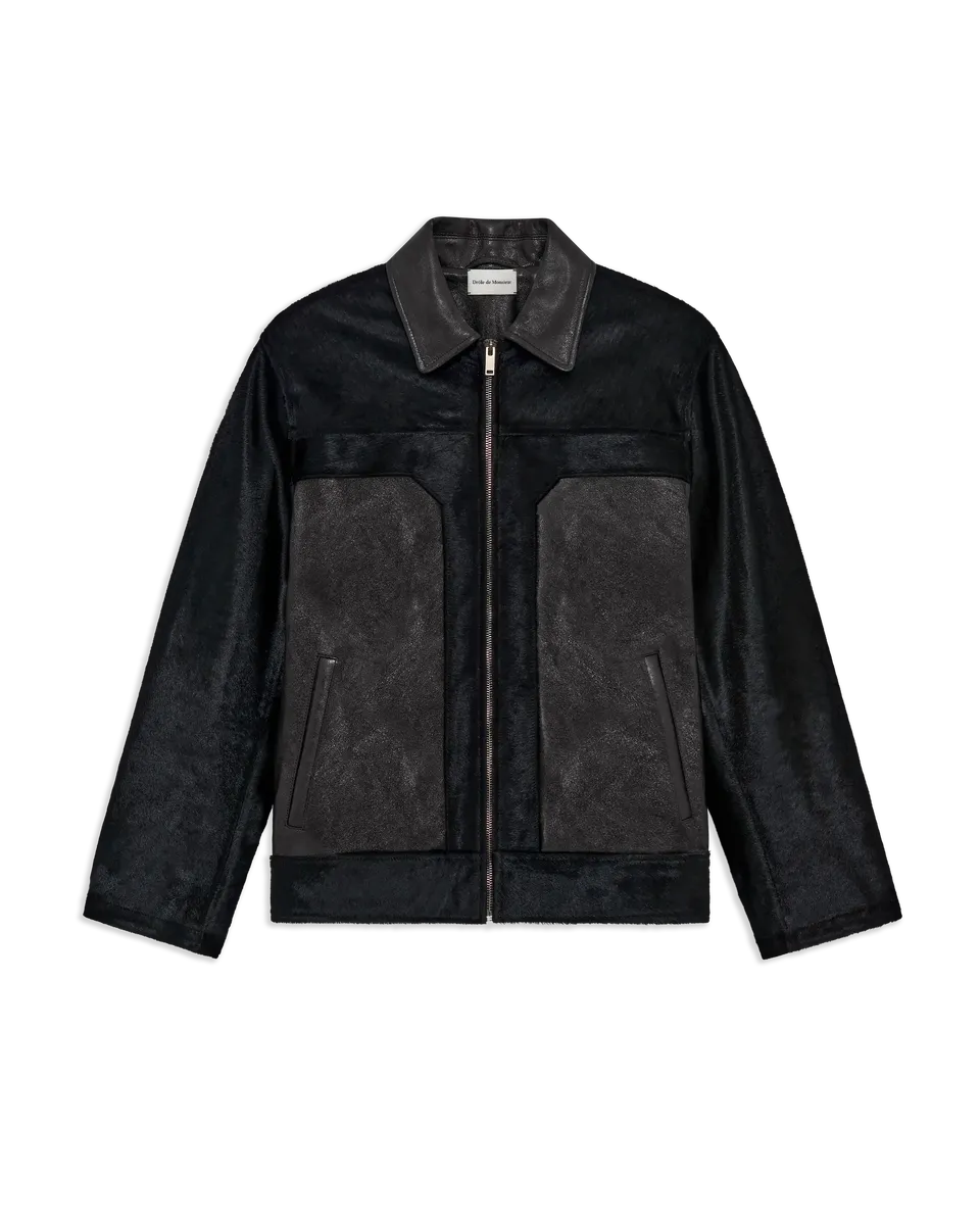 Drôle De Monsieur Lederjacke Schwarz Pony Glattleder Reissverschluss