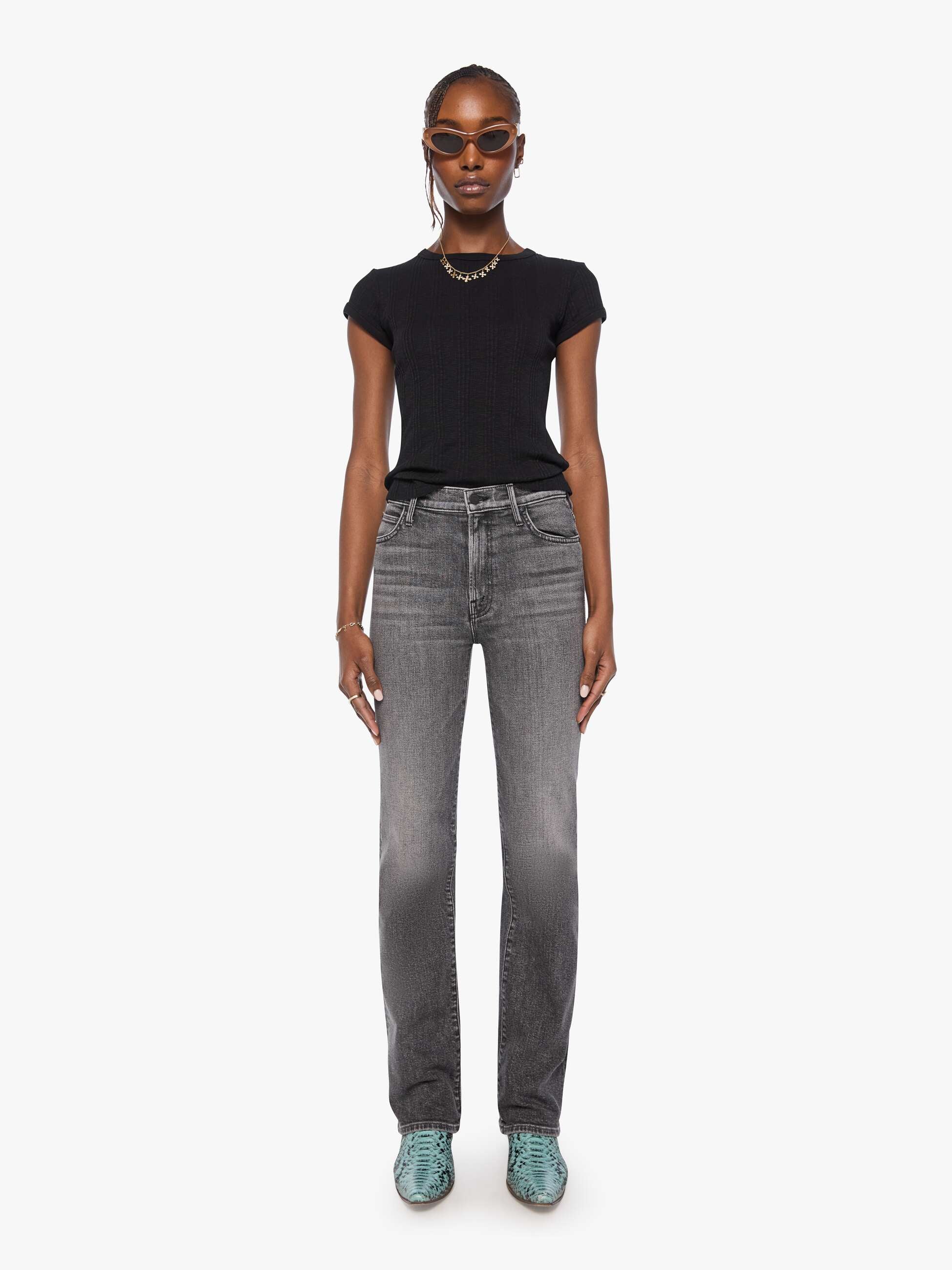 Mother The Kick It Jeans Cliffhanger High-Rise Grau