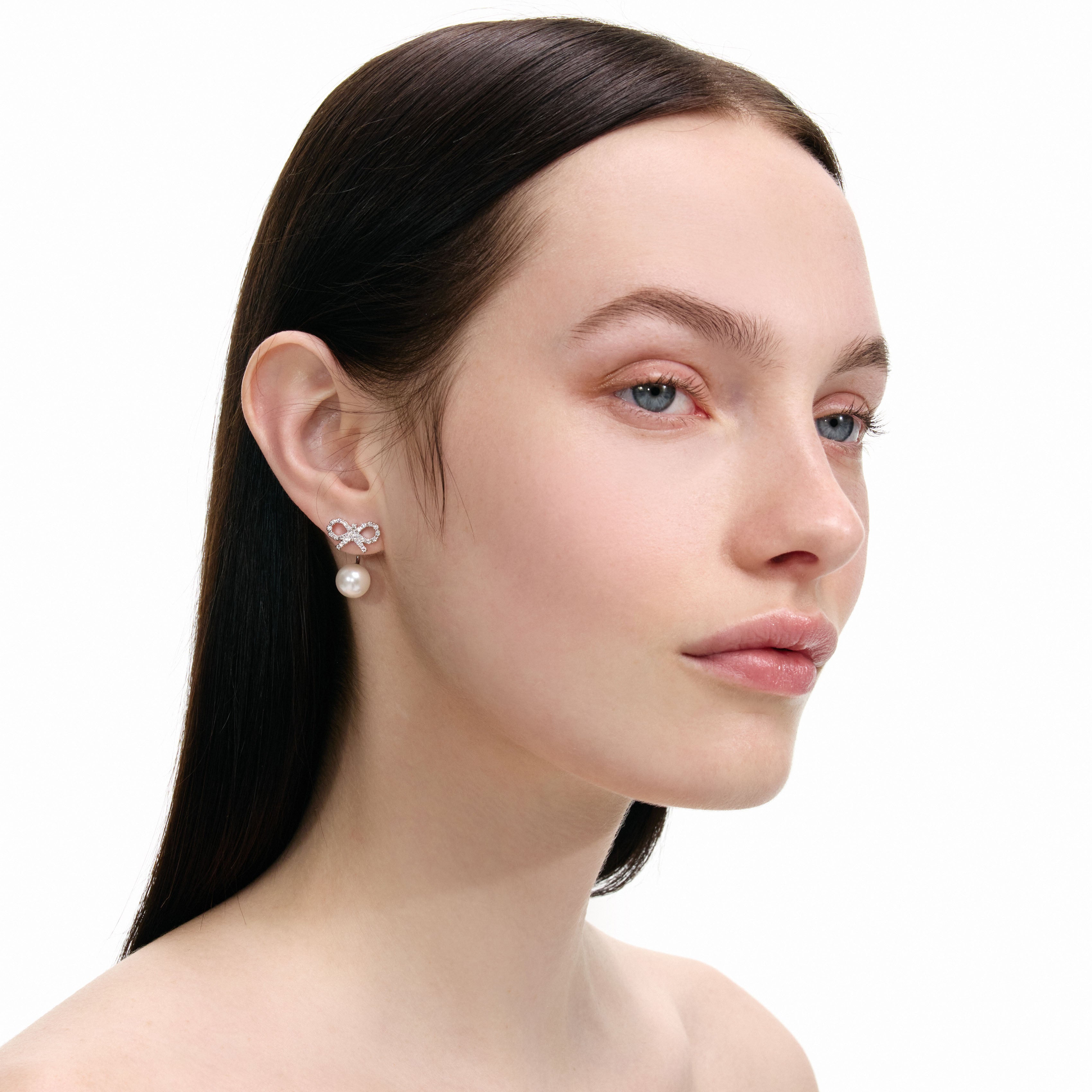 Self Portrait Crystal Bow Pearl Ohrringe Silber Schleife Perle
