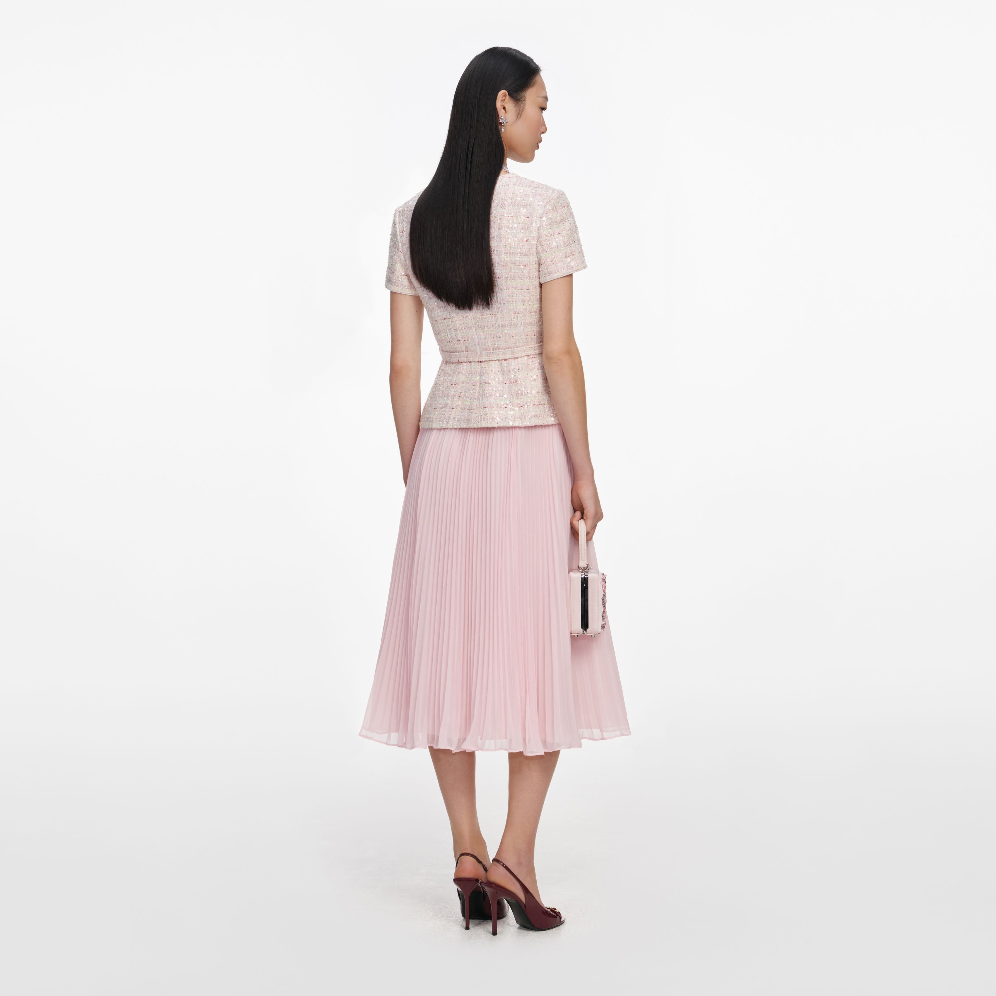 Self-Portrait Pink Sequin Boucle Midi Kleid rosa tailliert