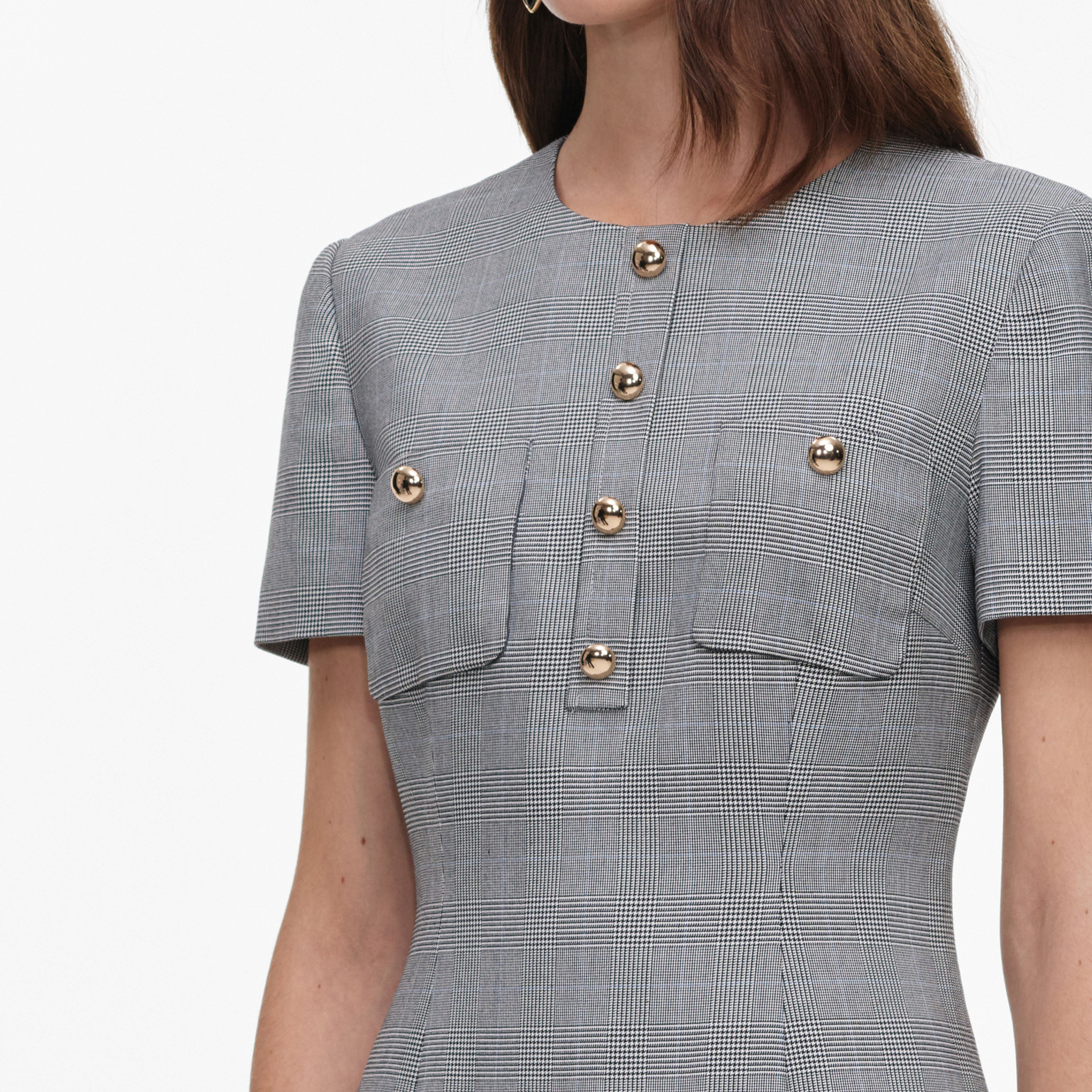 Self Portrait Check Pleated Mini Kleid Grau UK 6
