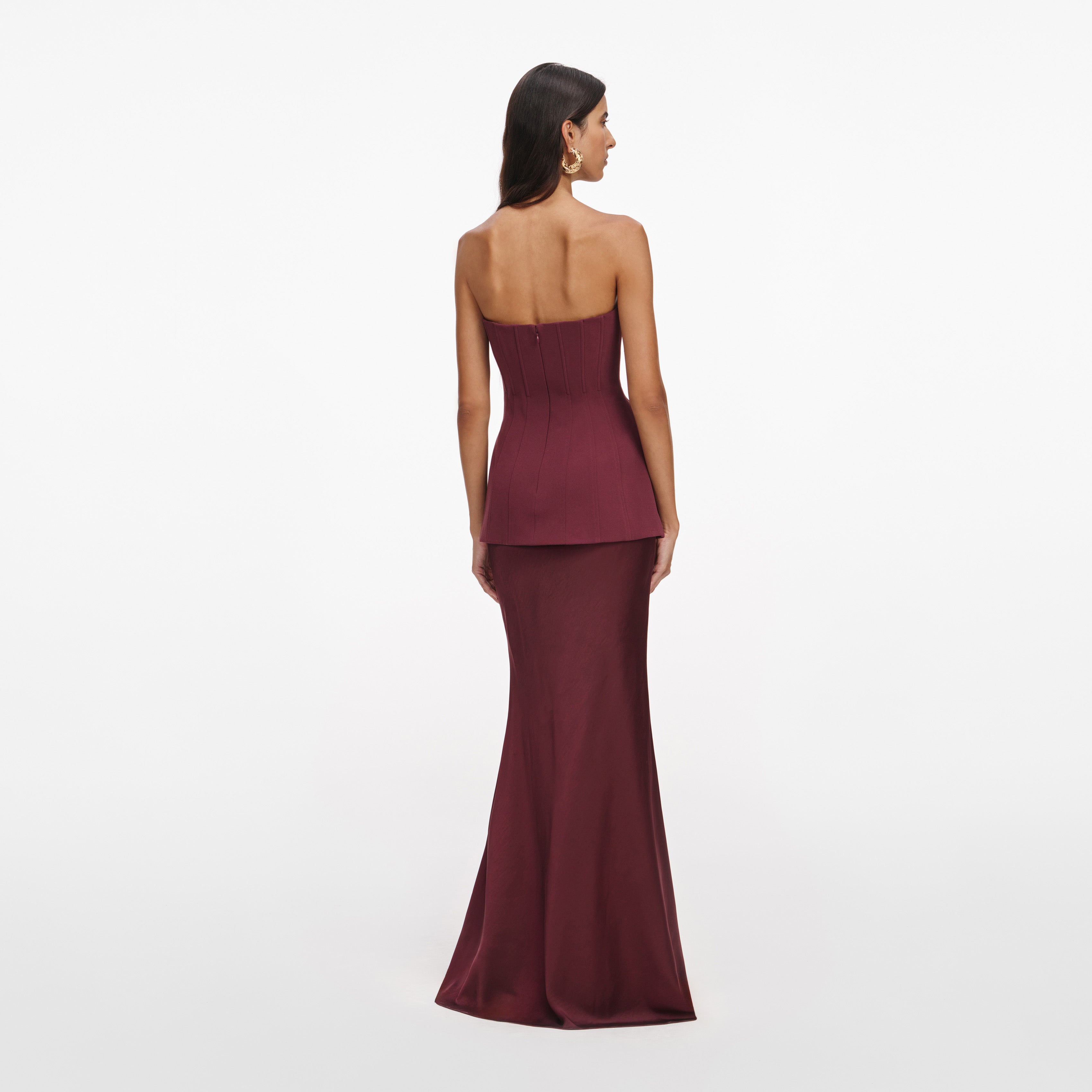 Self Portrait Bandeau Maxi Kleid burgundy Taft Abendkleid