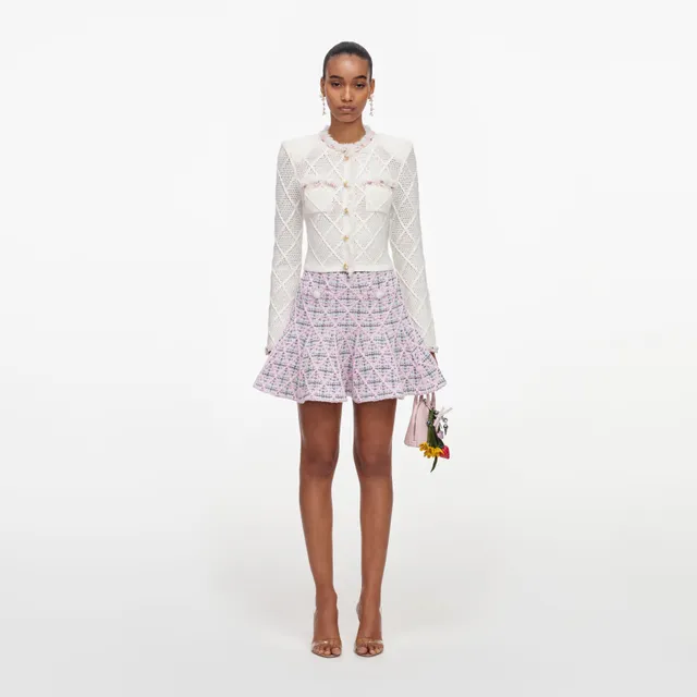 Self-Portrait Check Knit Minirock Rosa Karo Boucle