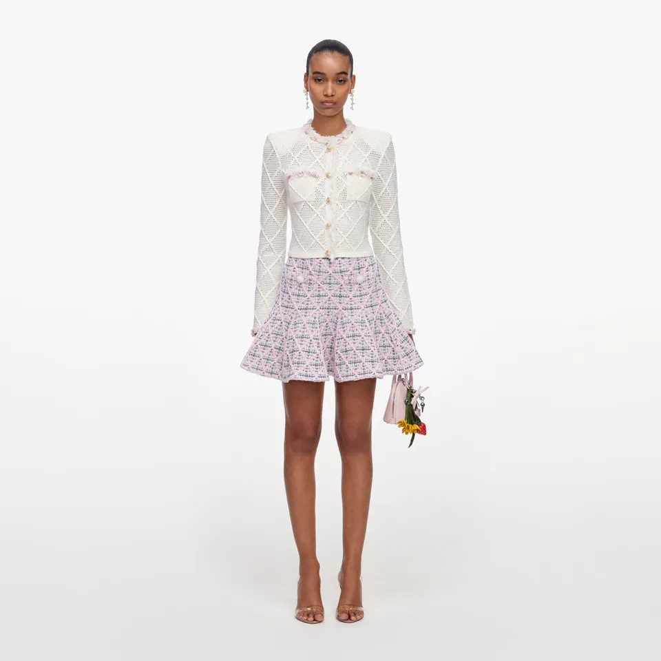 Self-Portrait Check Knit Minirock Rosa Karo Boucle