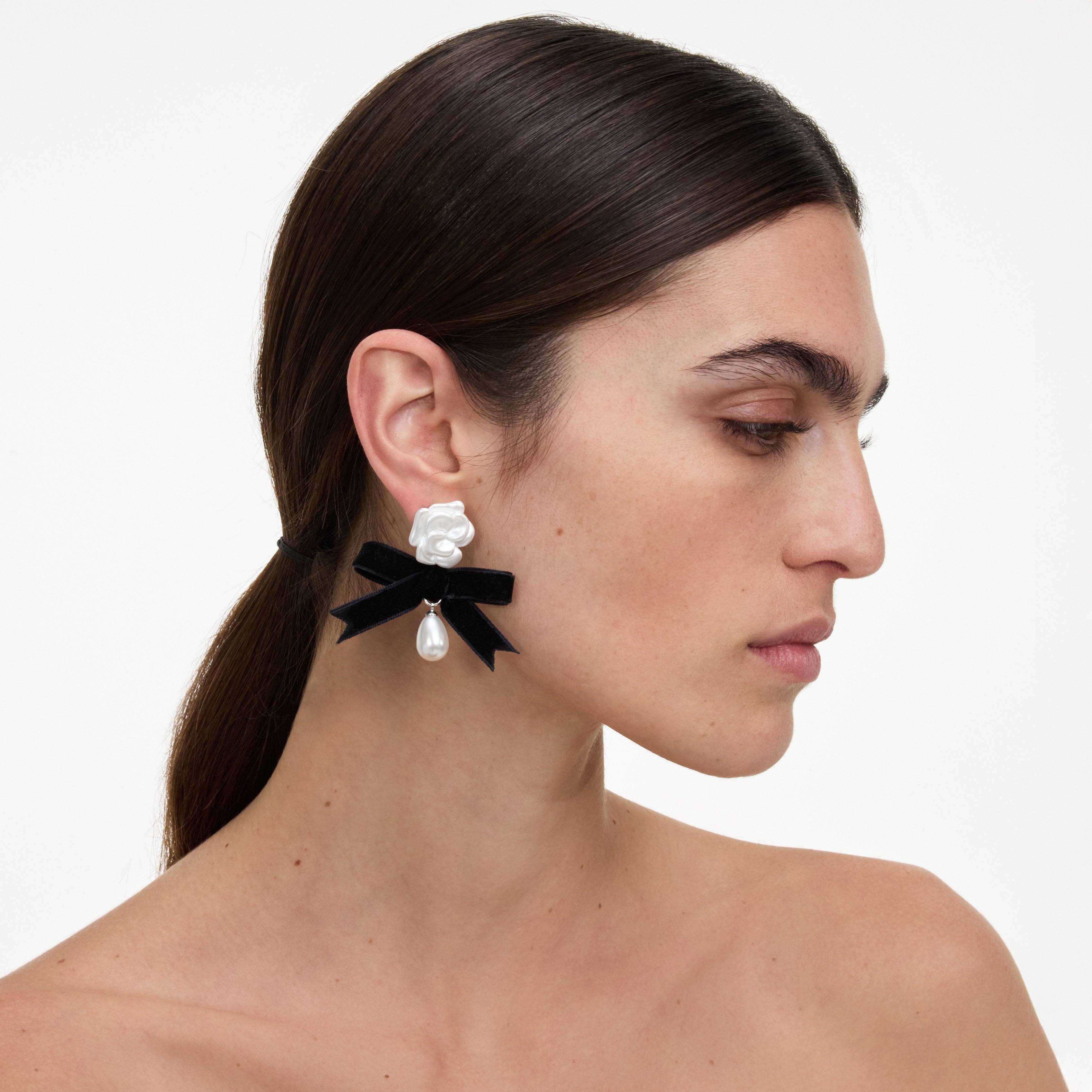 Self Portrait Pearl Black Bow Ohrringe Schwarz Perle One Size