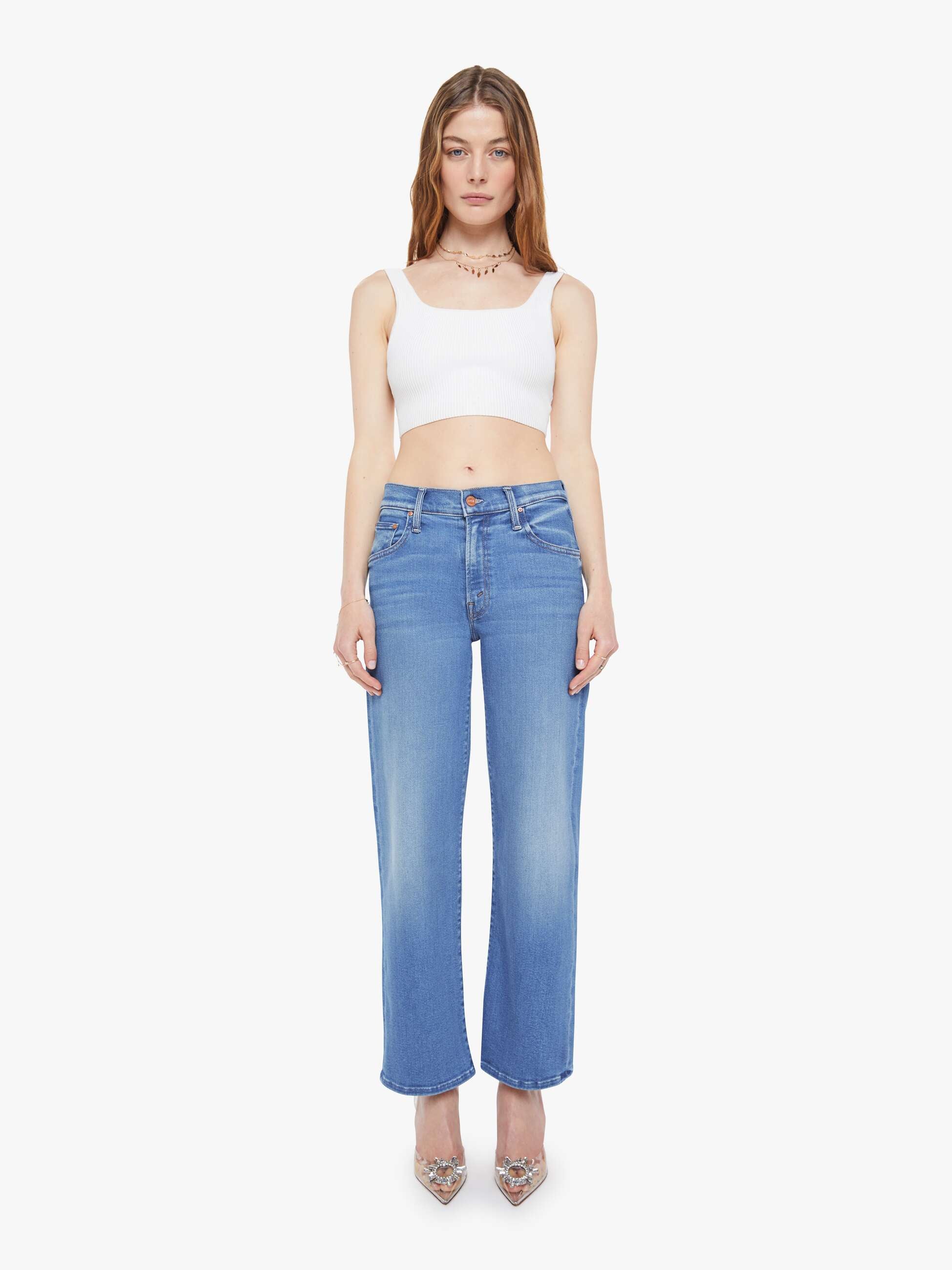 Mother Mid Rise Rambler Zip Ankle Jeans Piece By Piece Blau