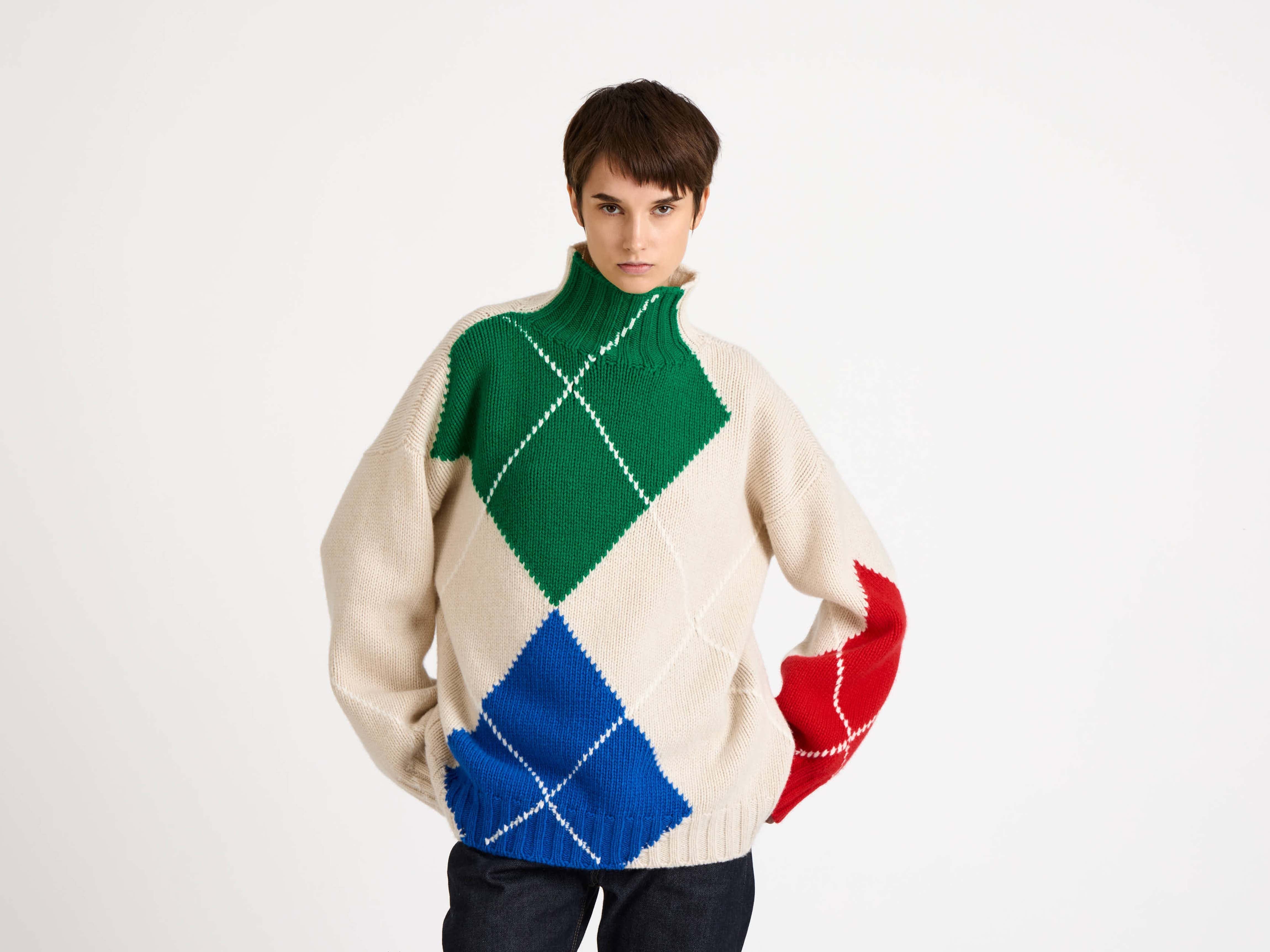 J.W.Anderson x Pringle Argyle Rollkragenpullover natural Wolle