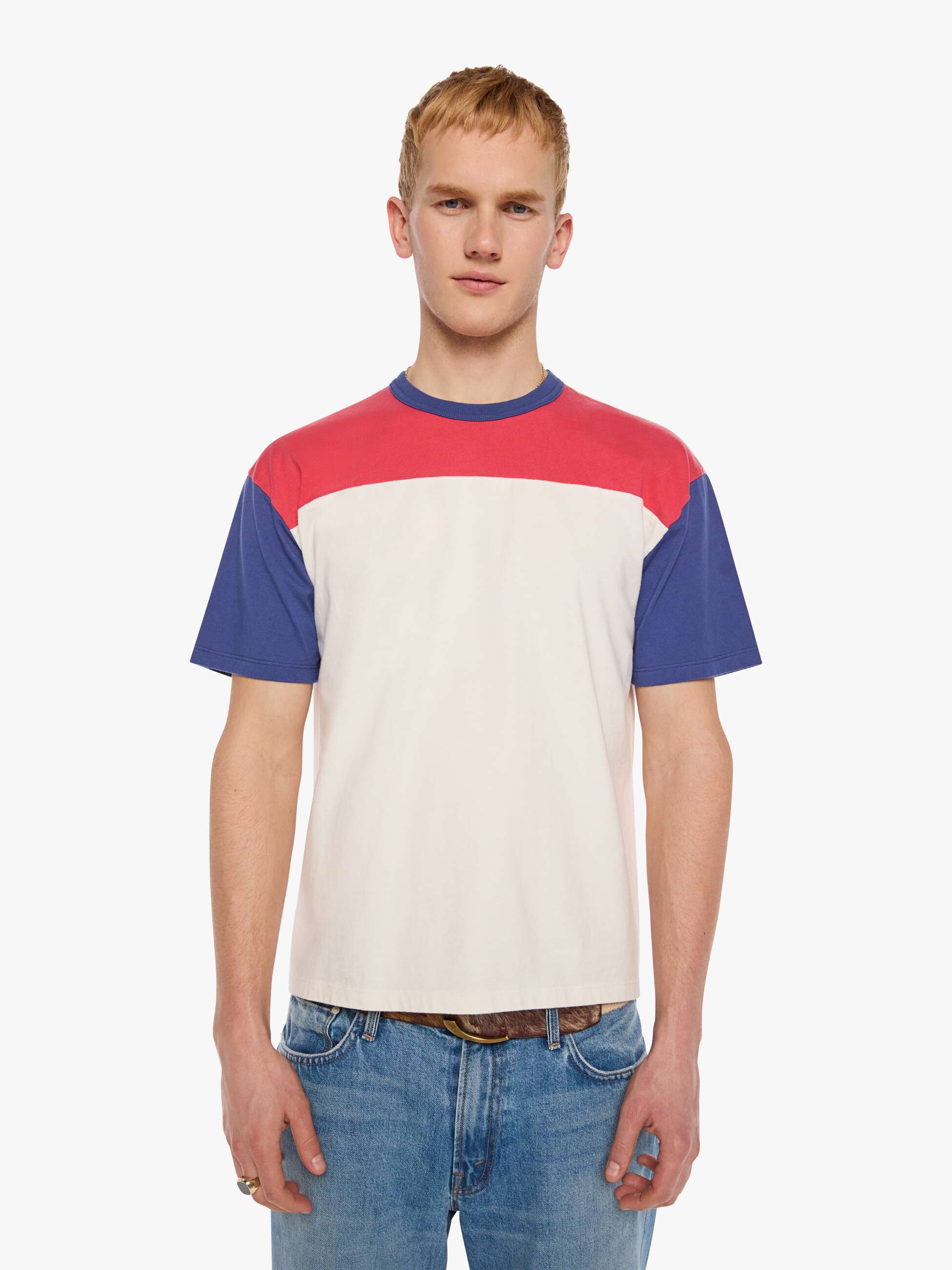 Mother The Blockdown T-Shirt Fluff Tomato Red Estate Blue
